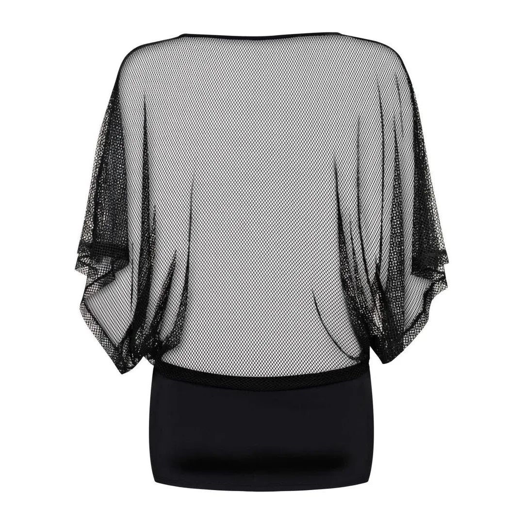 minirobe transparente sexy manches larges noire polyamide élasthanne extensible confortable moulante audacieuse séductrice féminine string inclus sensuelle glamour