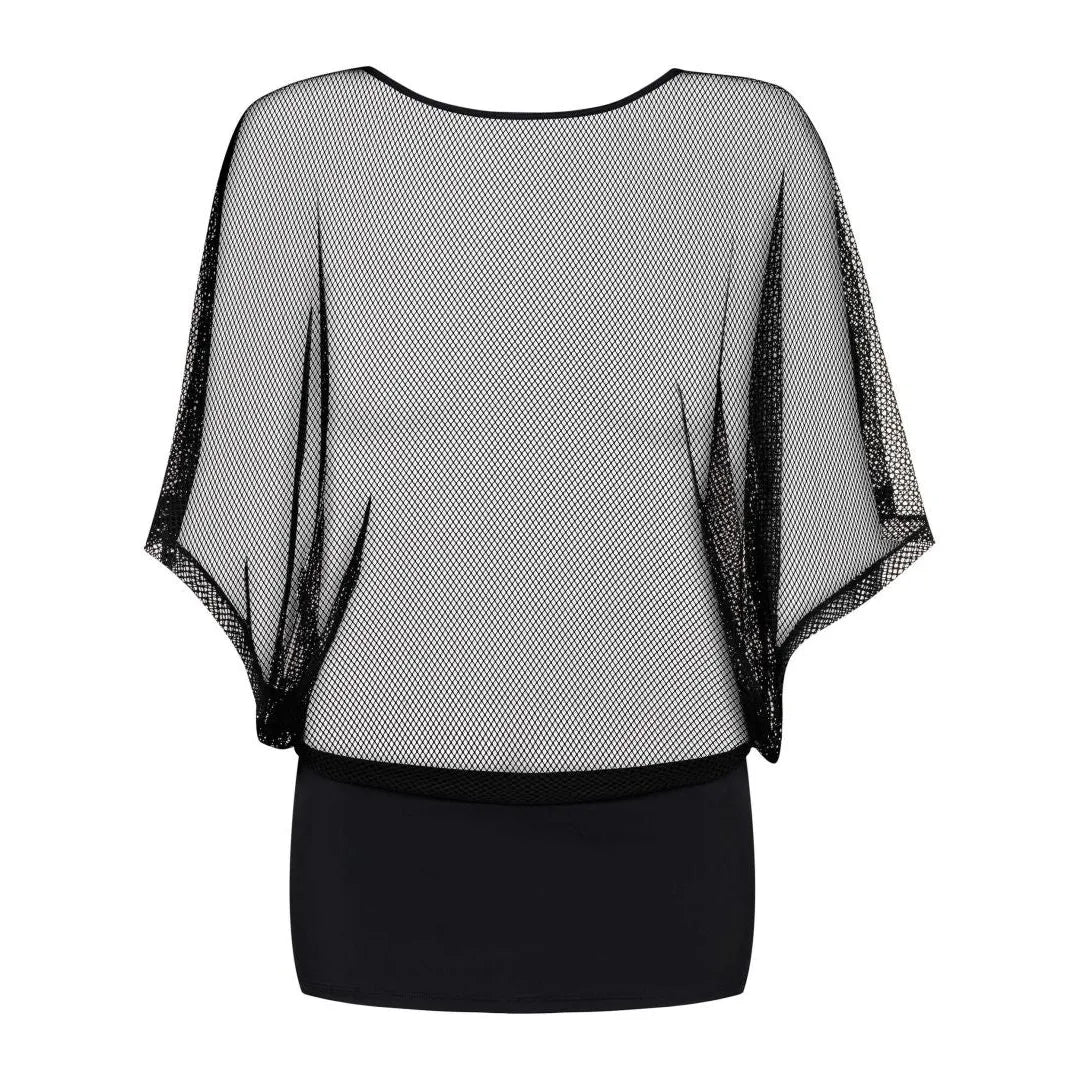 minirobe transparente sexy manches larges noire polyamide élasthanne extensible confortable moulante audacieuse séductrice féminine string inclus sensuelle glamour