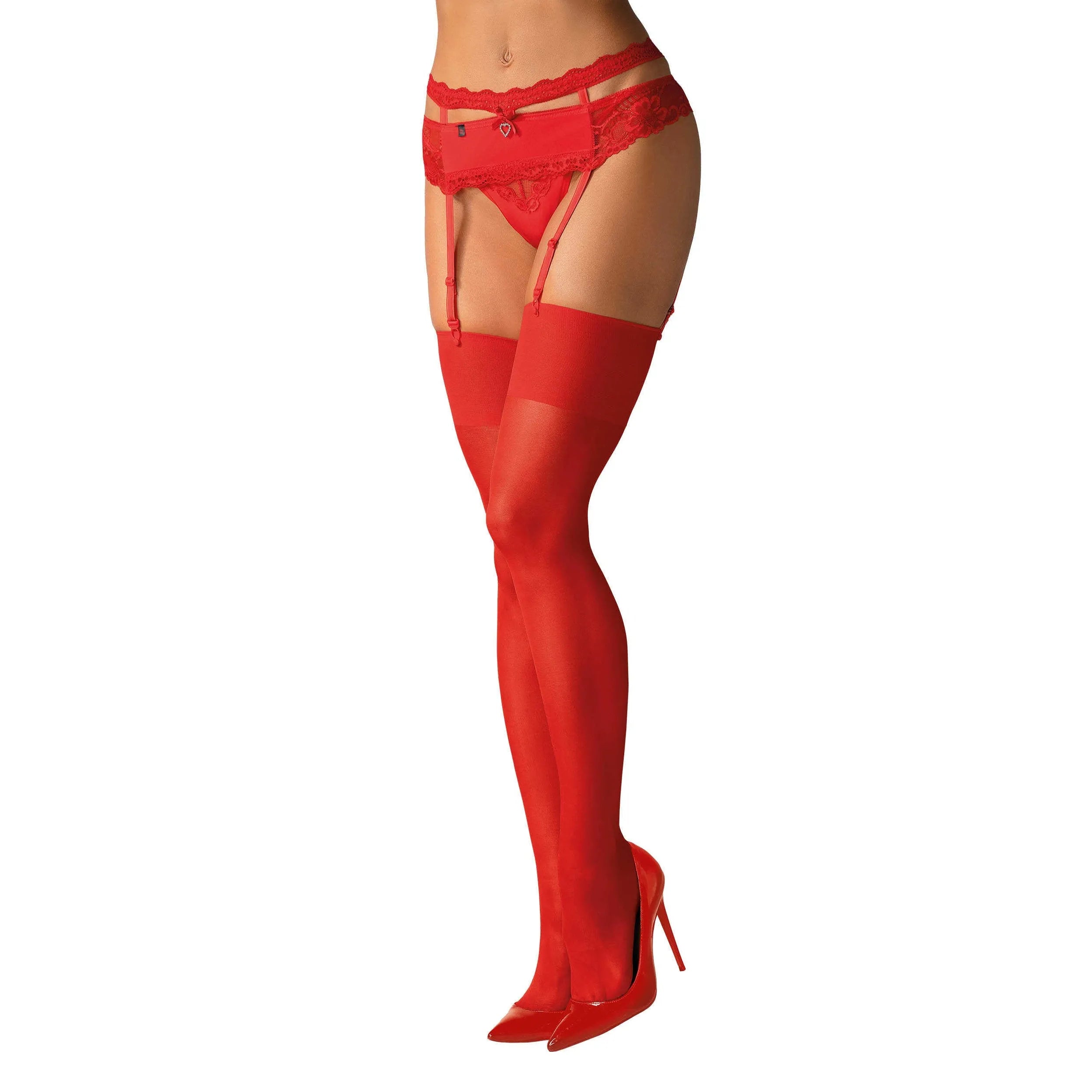 bas sexy rouge élastique jarretière sans dentelle nylon élasthanne seconde peau extensible maintien silhouette élégante confortable