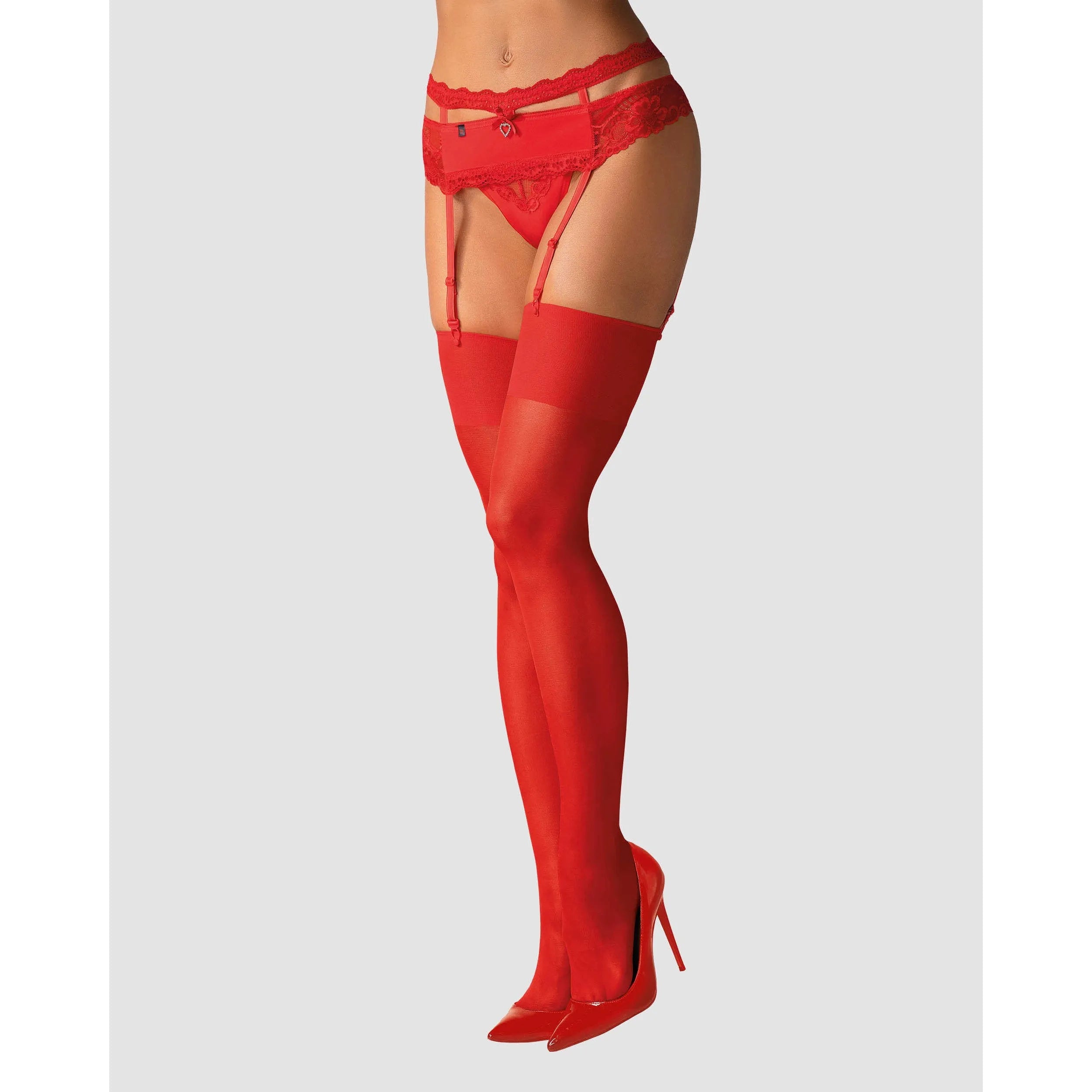 Bas rouges élastiques sans dentelle, nylon élasthanne, jarretière, silhouette élégante, sexy, confort optimal.