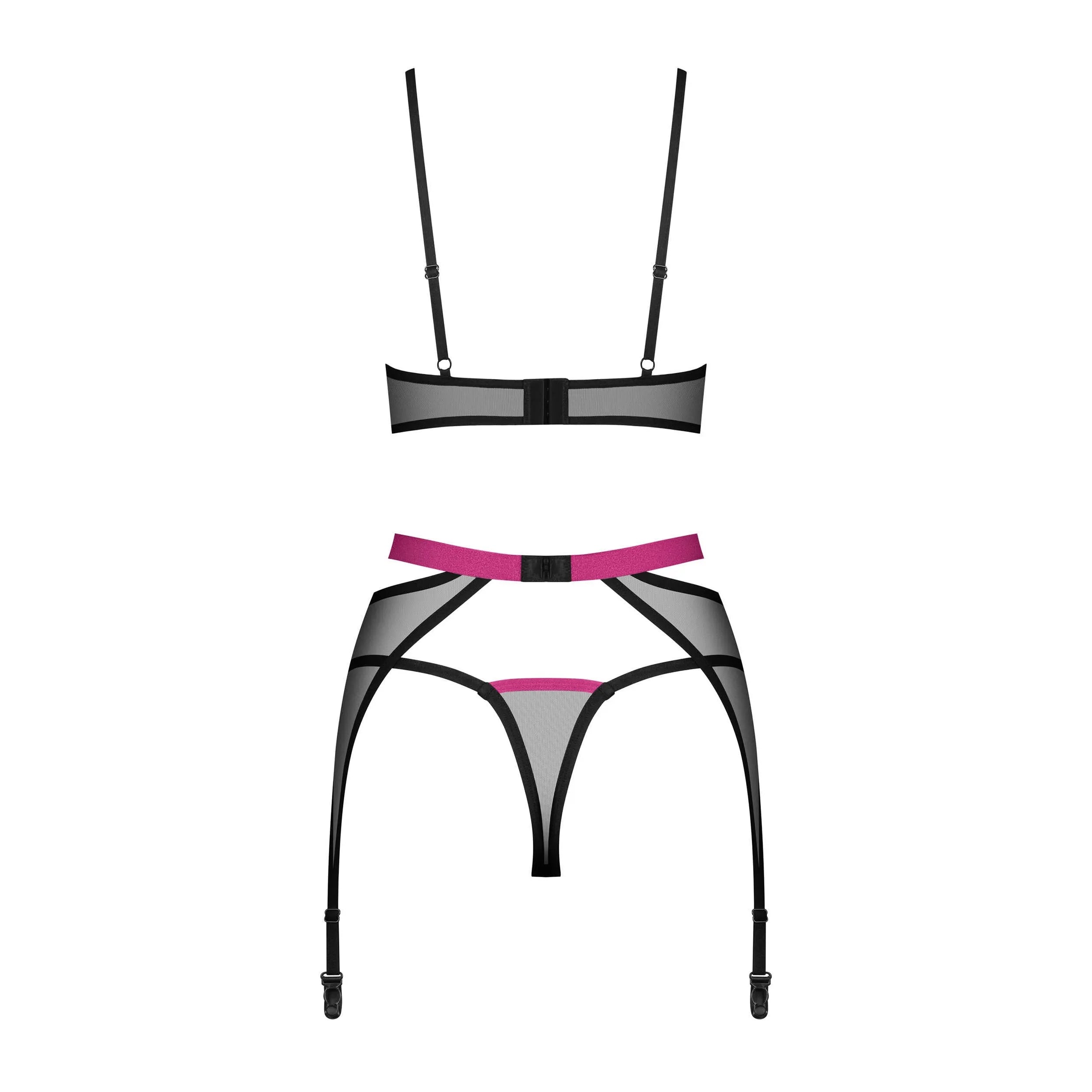 Novenes ensemble lingerie noire portejarretelles soutiengorge string zircones maille transparente bonnets armatures maintien optimal bretelles réglables fixation multiple