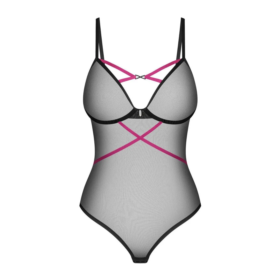 Novenes body noir transparent séduisant femme confiante détails brillants zircons bonnets armatures sangles réglables maintien ajustement extensible confortable