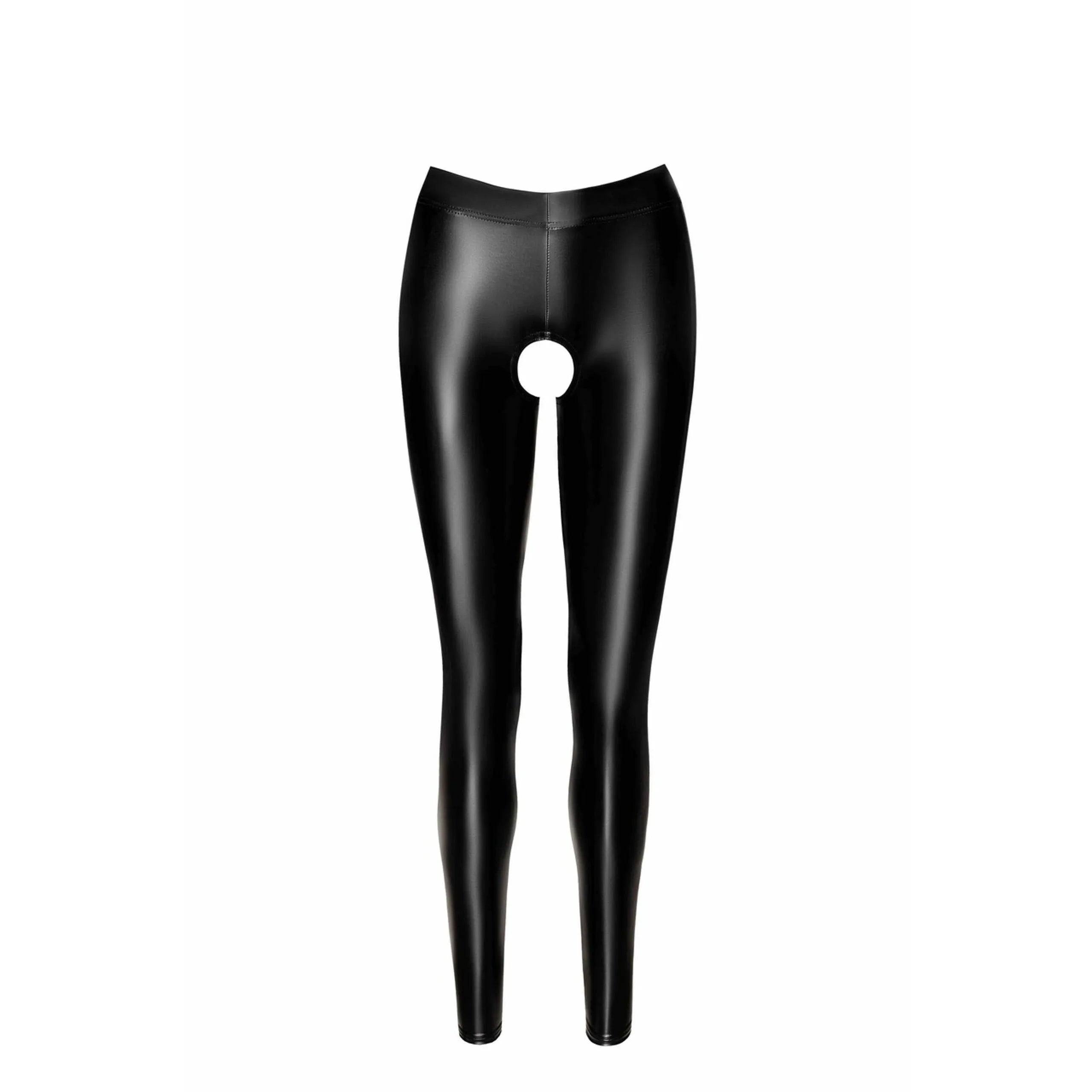 legging brillant moulant sculptant effet vinyle extensible confortable audacieux provocant entrejambe ouvert dos découvert tailles multiples noir durable