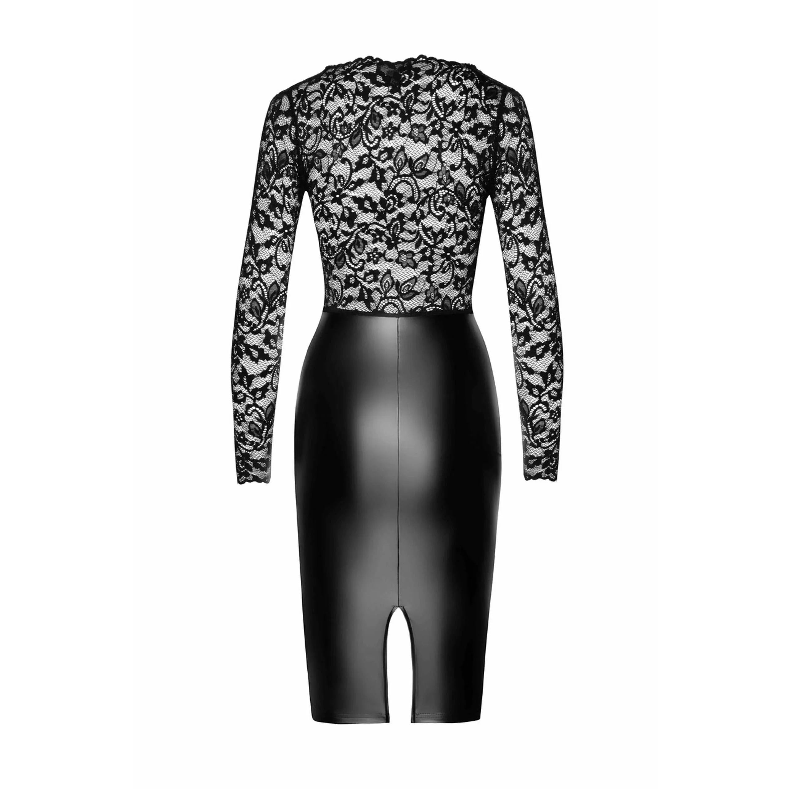 Robe midi dentelle élastique wetlook transparent décolleté mystérieux femme élégante