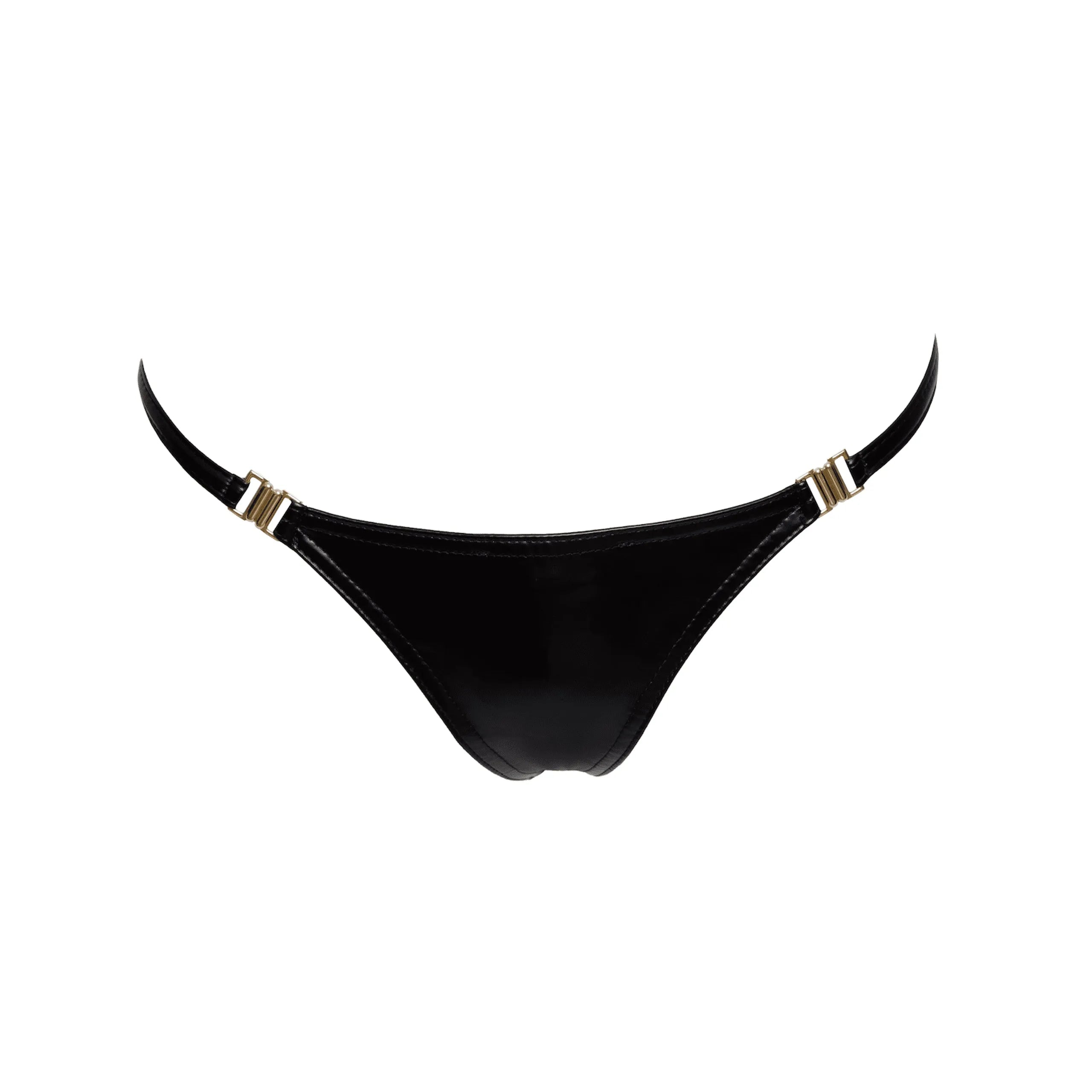 Culotte noire powerwetlook brillante avec fermoirs dorés, design audacieux et élégant, confortable et ajustable.