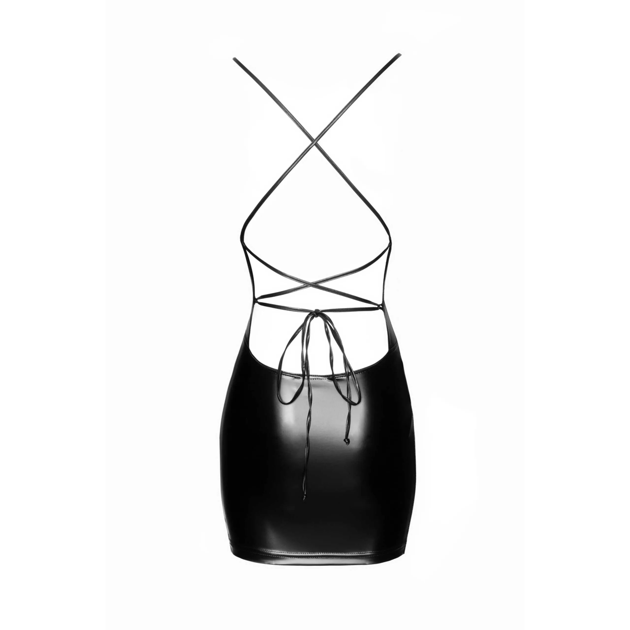 mini robe dos nu powerwetlook élastique laçage sensuelle décolleté profond moulante seconde peau respirante noire soirée glamour sculptante