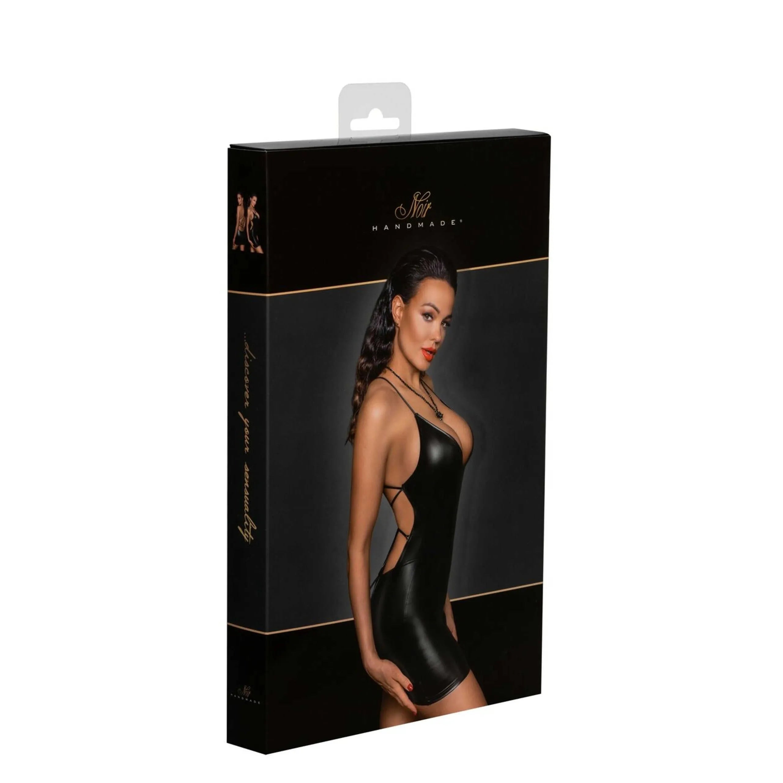 mini robe dos nu powerwetlook élastique laçage sensuelle décolleté profond moulante seconde peau respirante noire soirée glamour sculptante