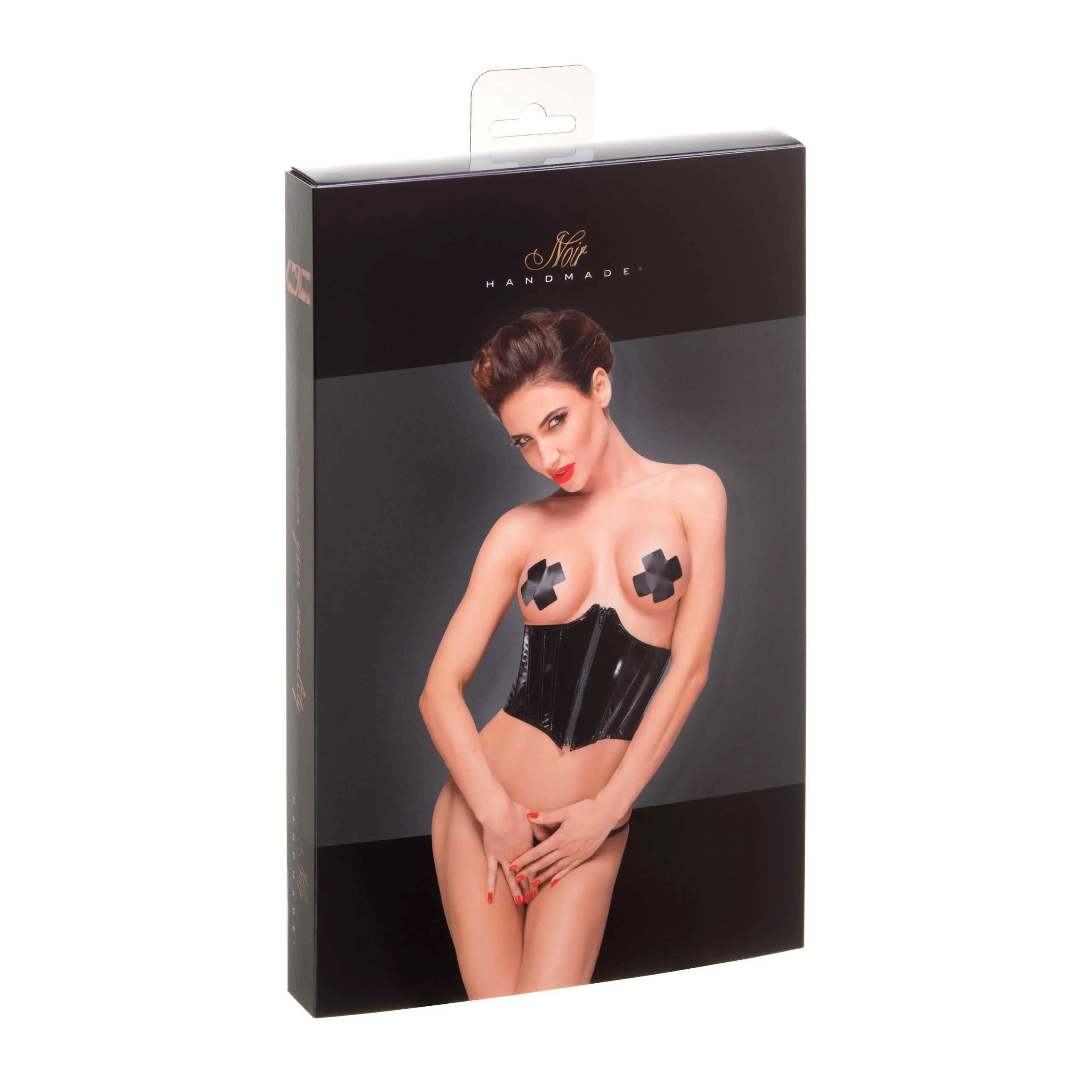 Corset PVC noir laçage dos réglable, sans buste, douze fanons, silhouette élégante, style audacieux, confort optimal.