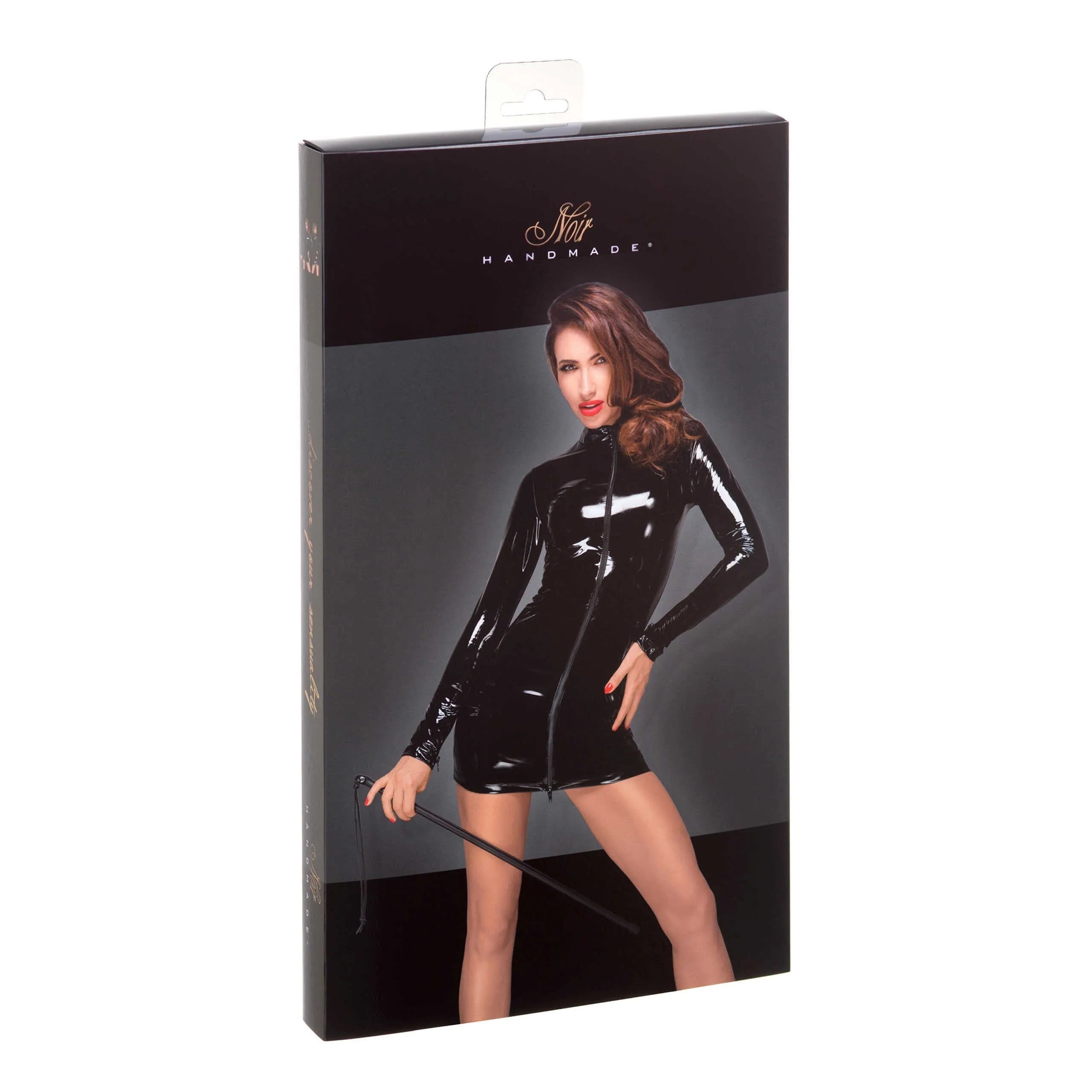 Mini robe PVC fermeture éclair noire double sens soirée élégante brillante audacieuse moulante courte manches zippées frontale ajustable résistante glamour