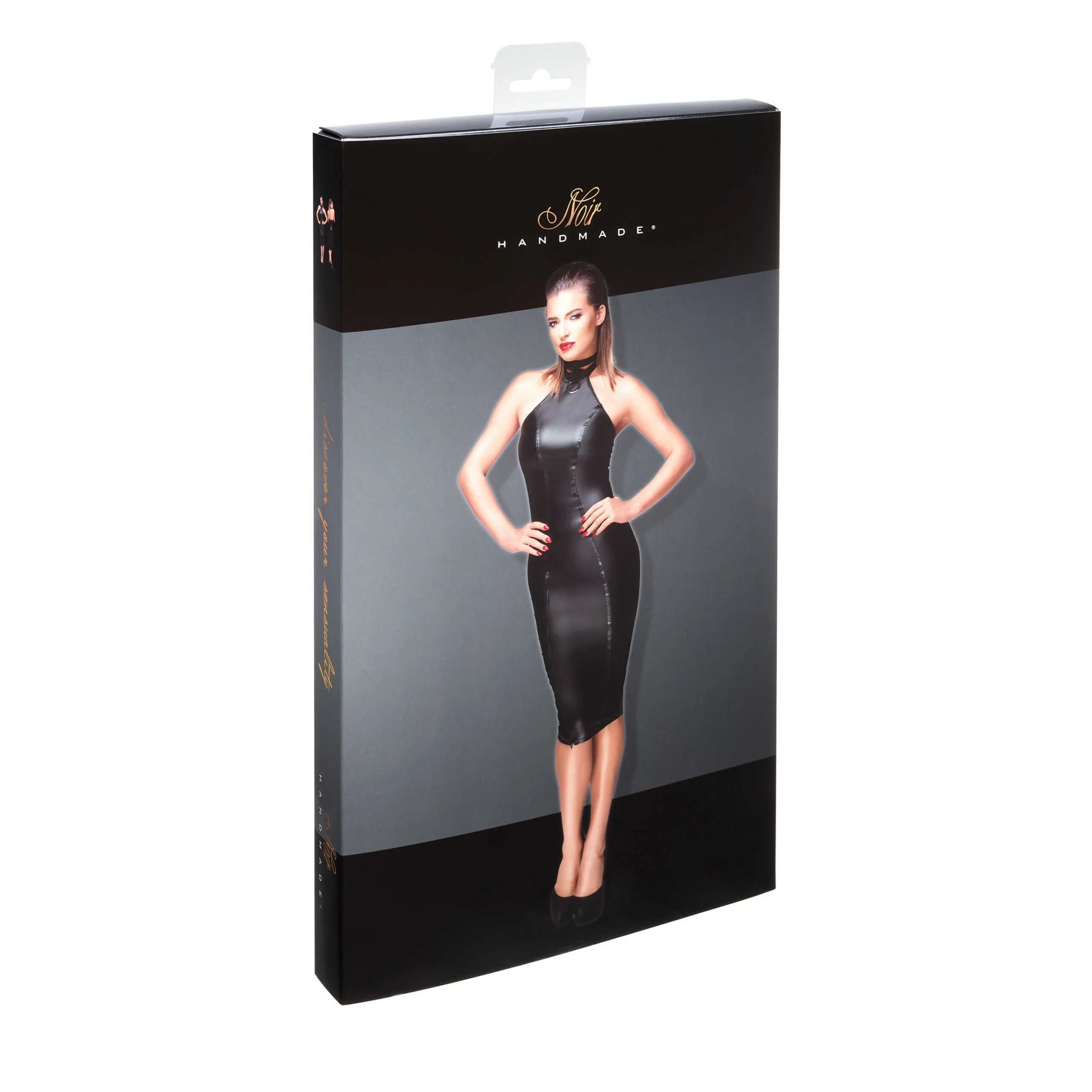 Robe crayon Powerwetlook dos nu élastique cercle provocateur col sophistiqué