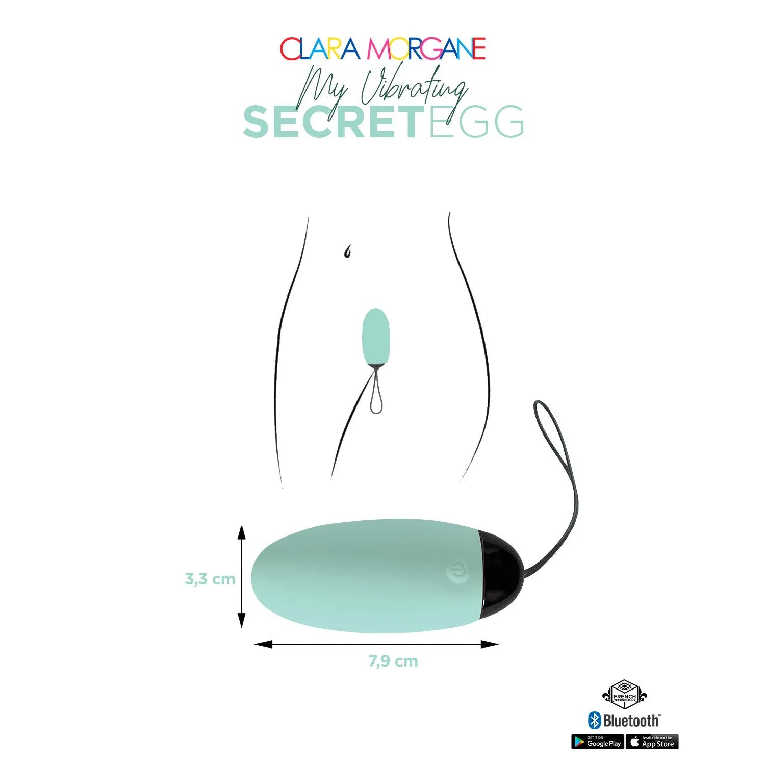 Oeuf vibrant connecté Bluetooth My Vibrating Secret Egg silicone médical hypoallergénique rechargeable_USB télécommande bleu clair femme couple plaisir intime