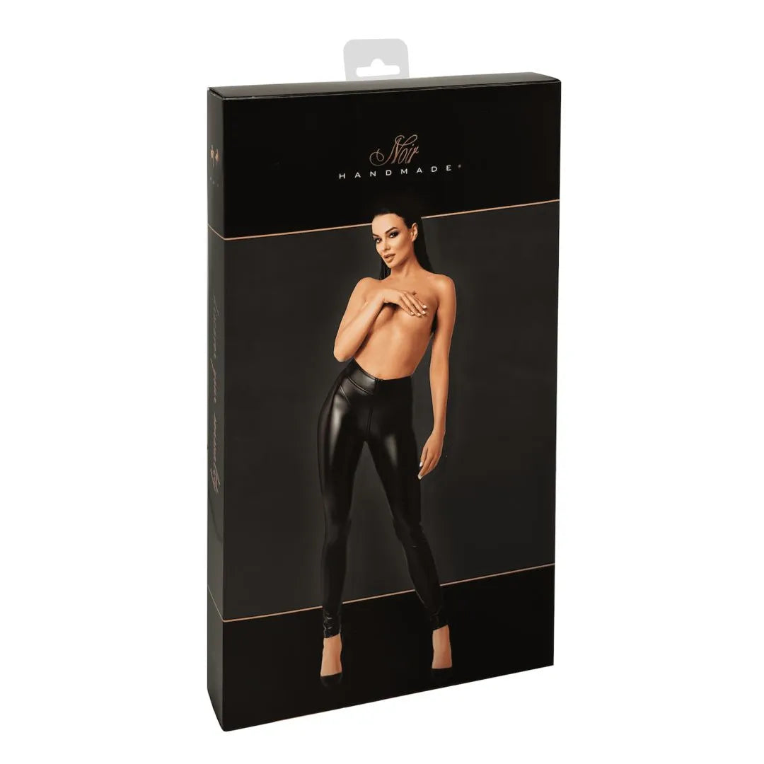 legging effet vernis extensible brillant fermeture éclair intégrale taille haute coupe flatteuse coutures décoratives maintien confortable matière polyester élasthanne