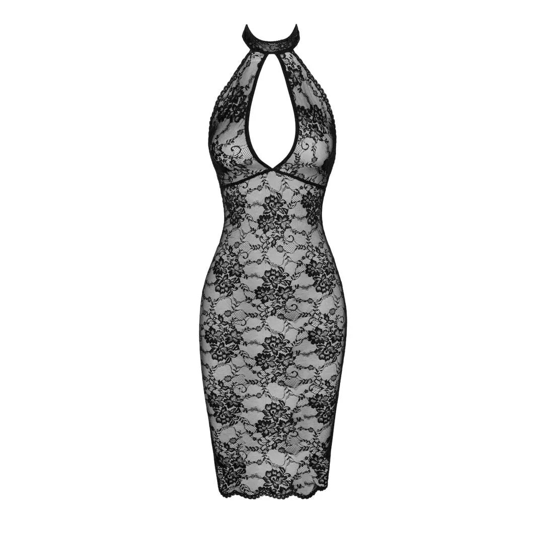 Robe midi dos nu dentelle élastique transparente événement spécial élégante