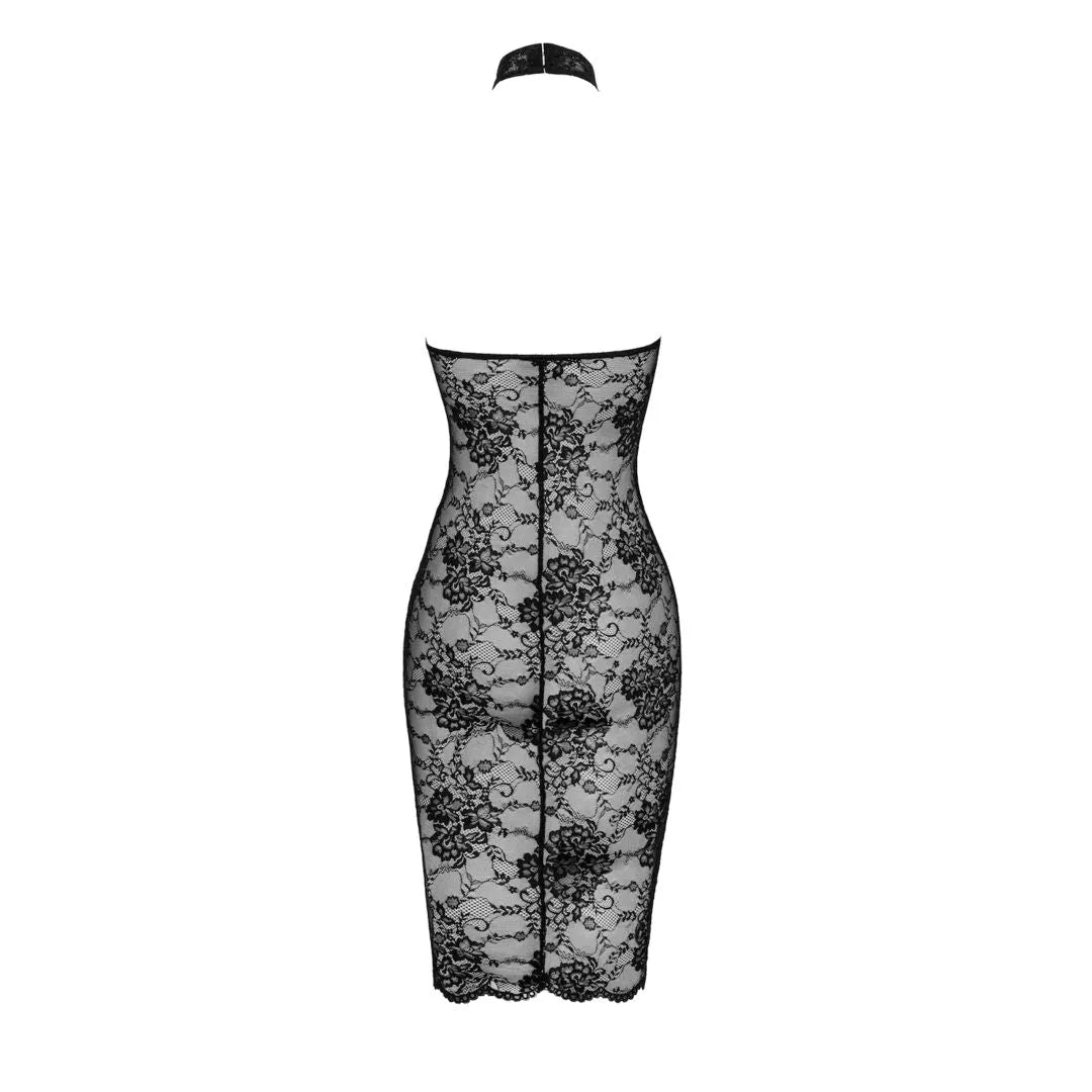 Robe midi dos nu dentelle élastique transparente événement spécial élégante