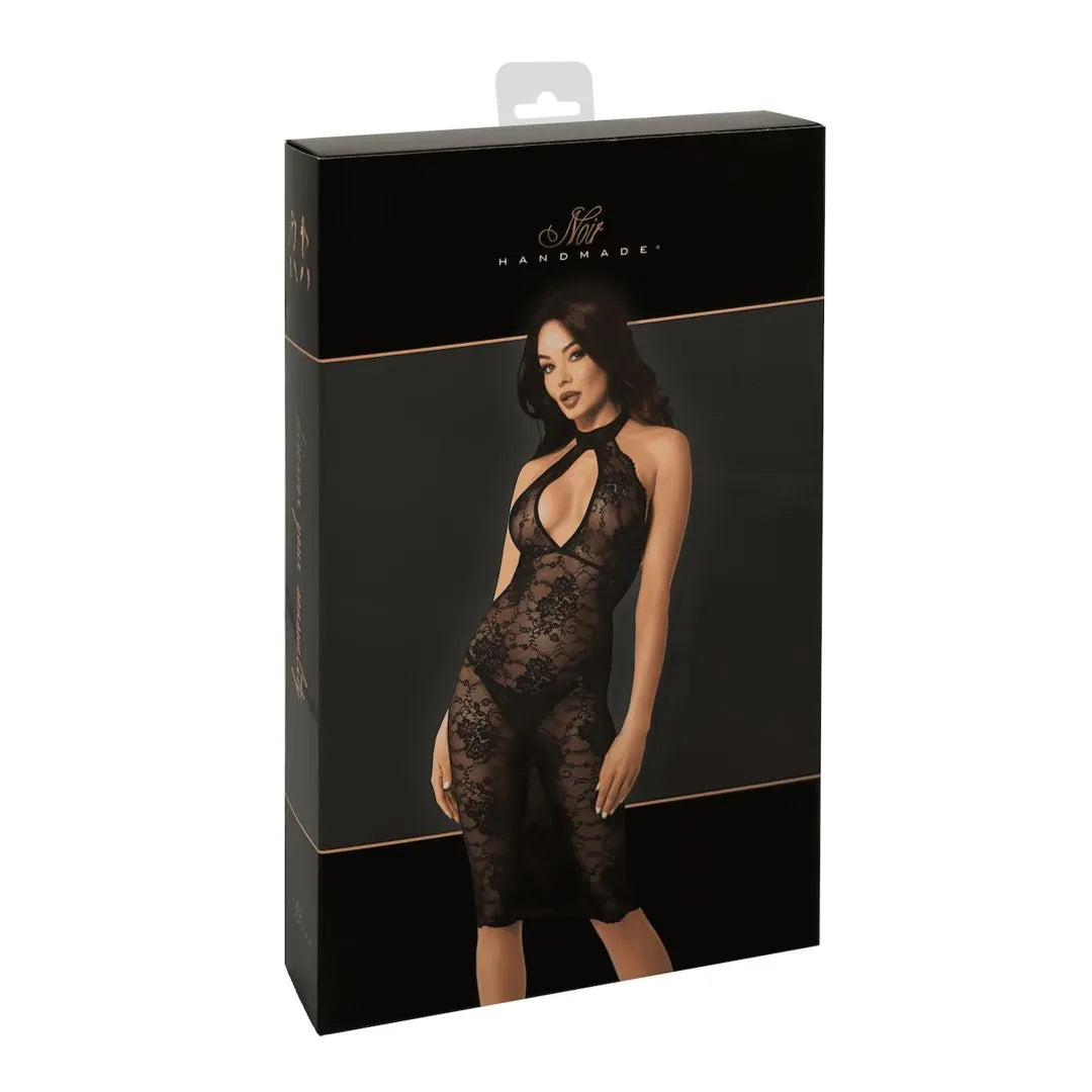 Robe midi dos nu dentelle élastique transparente événement spécial élégante