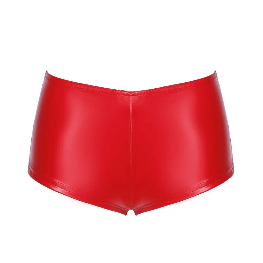 Culotte taille haute rouge en tissu extensible Power Wetlook, finition mate et brillance subtile, style rétro moderne.