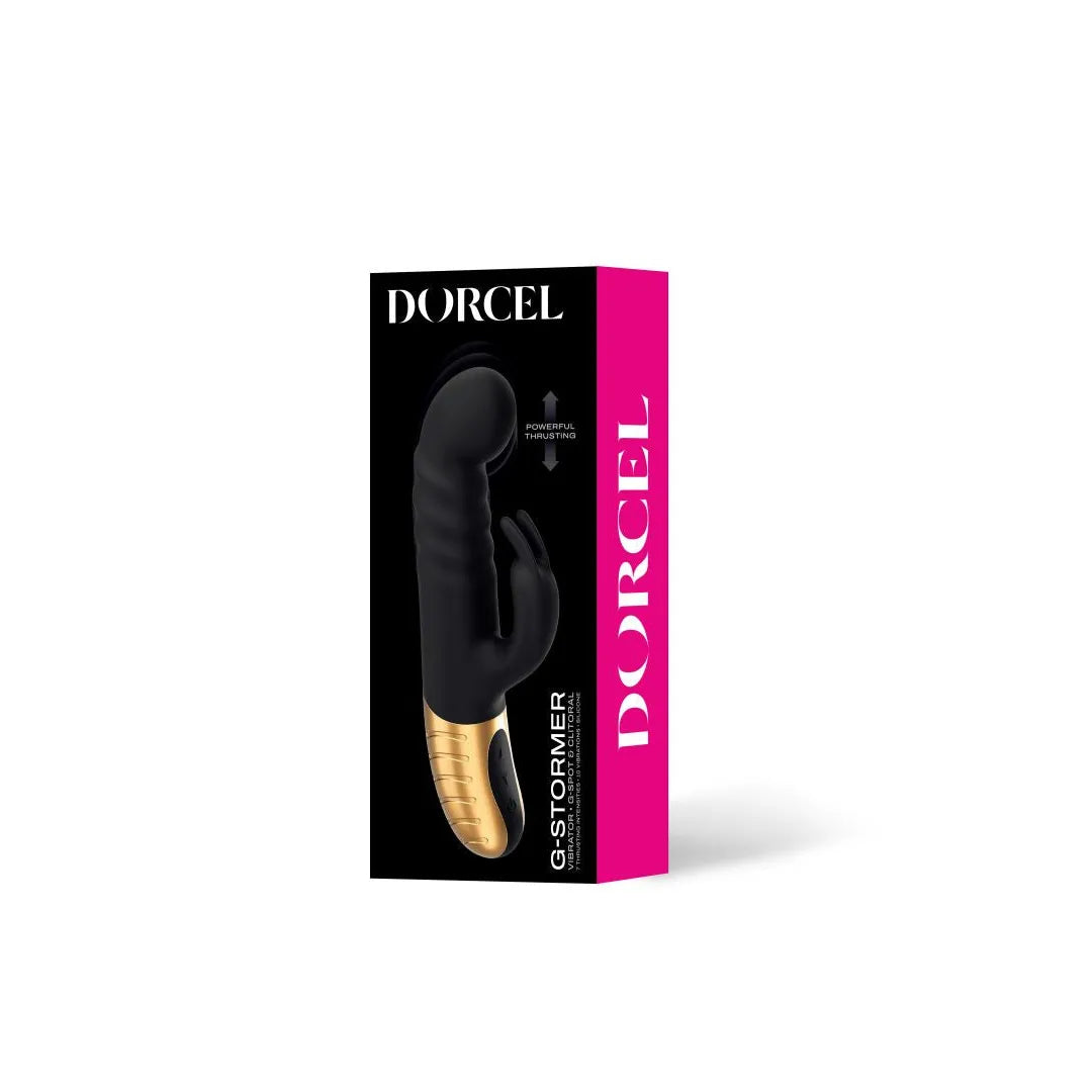 Vibromasseur G-Stormer Dorcel noir en silicone doux, design ergonomique, stimulation point G et clitoridienne, boîte incluse.
