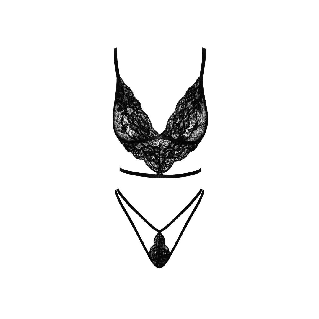 Ensemble lingerie dentelle noire élégant, soutien-gorge et culotte sexy, confort et sophistication, polyamide élasthanne.