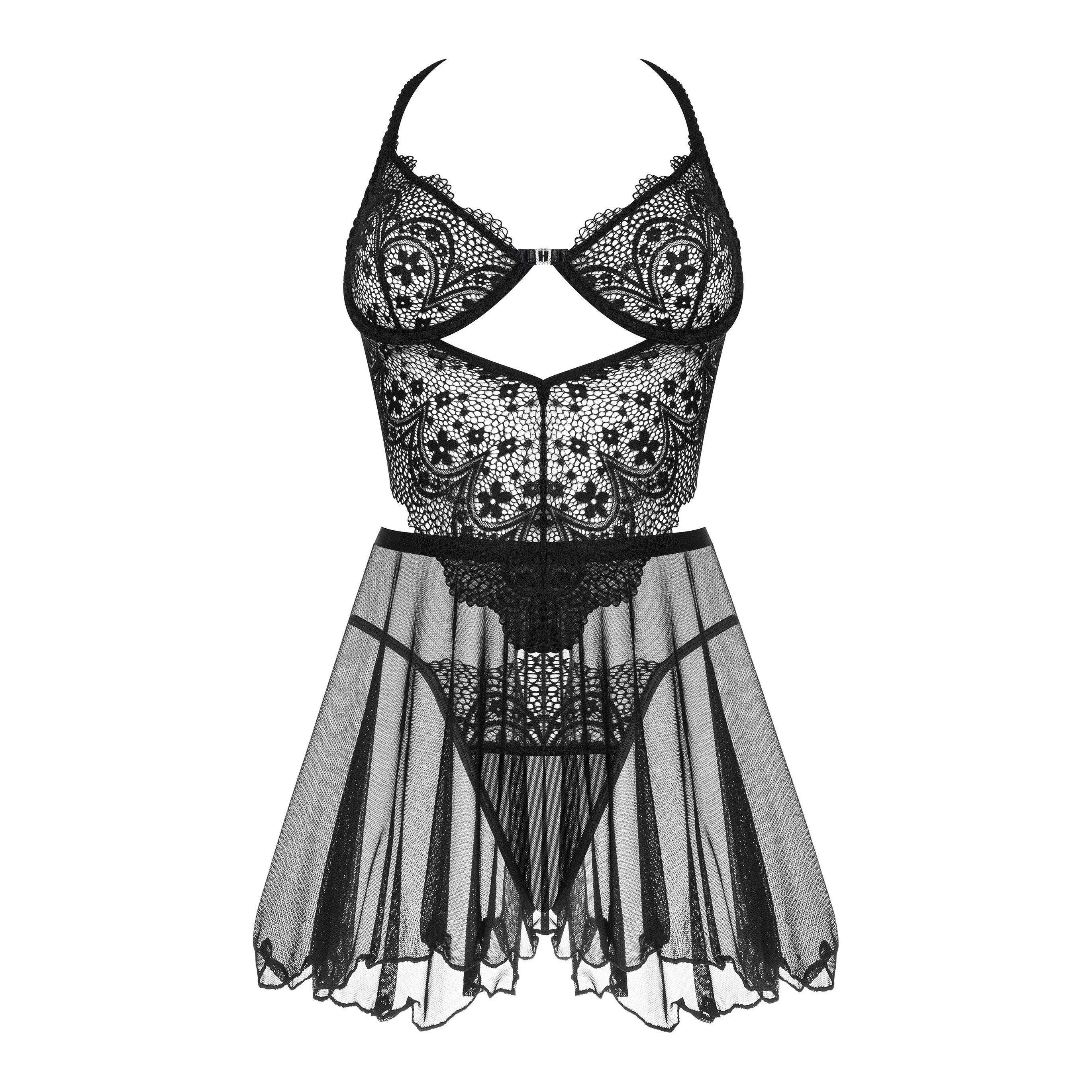 nuisette dentelle noire sensuelle string respirant bretelles réglables légère translucide élégante séduisante confortable raffinée luxueuse ajustable lavable