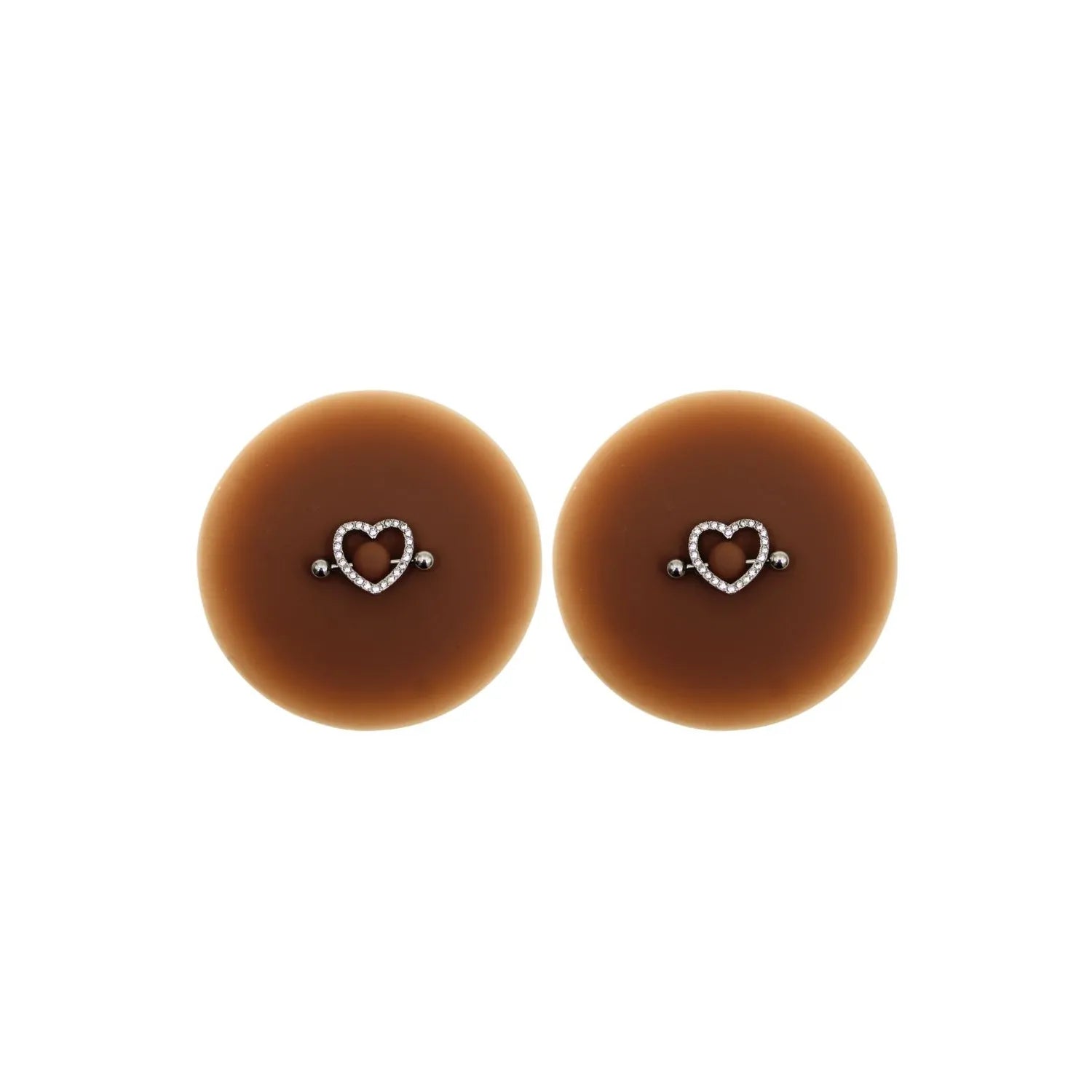 cacheseins adhésifs réutilisables silicone noir peaux foncées piercing cœur faux diamant acier inoxydable confortable discret maintien longue durée glamour élégant