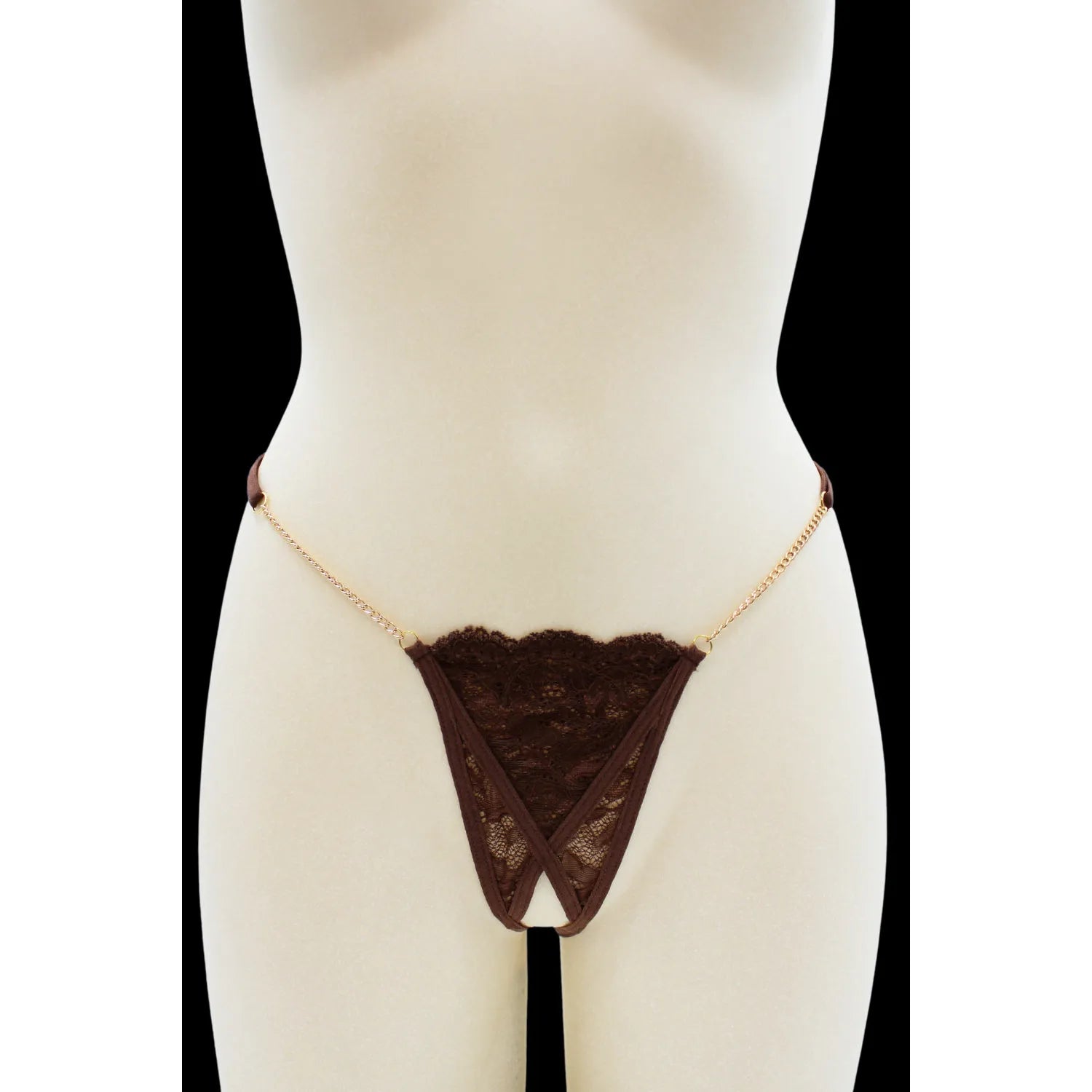 String dentelle marron ajustable chaînes dorées sexy minimaliste glamour