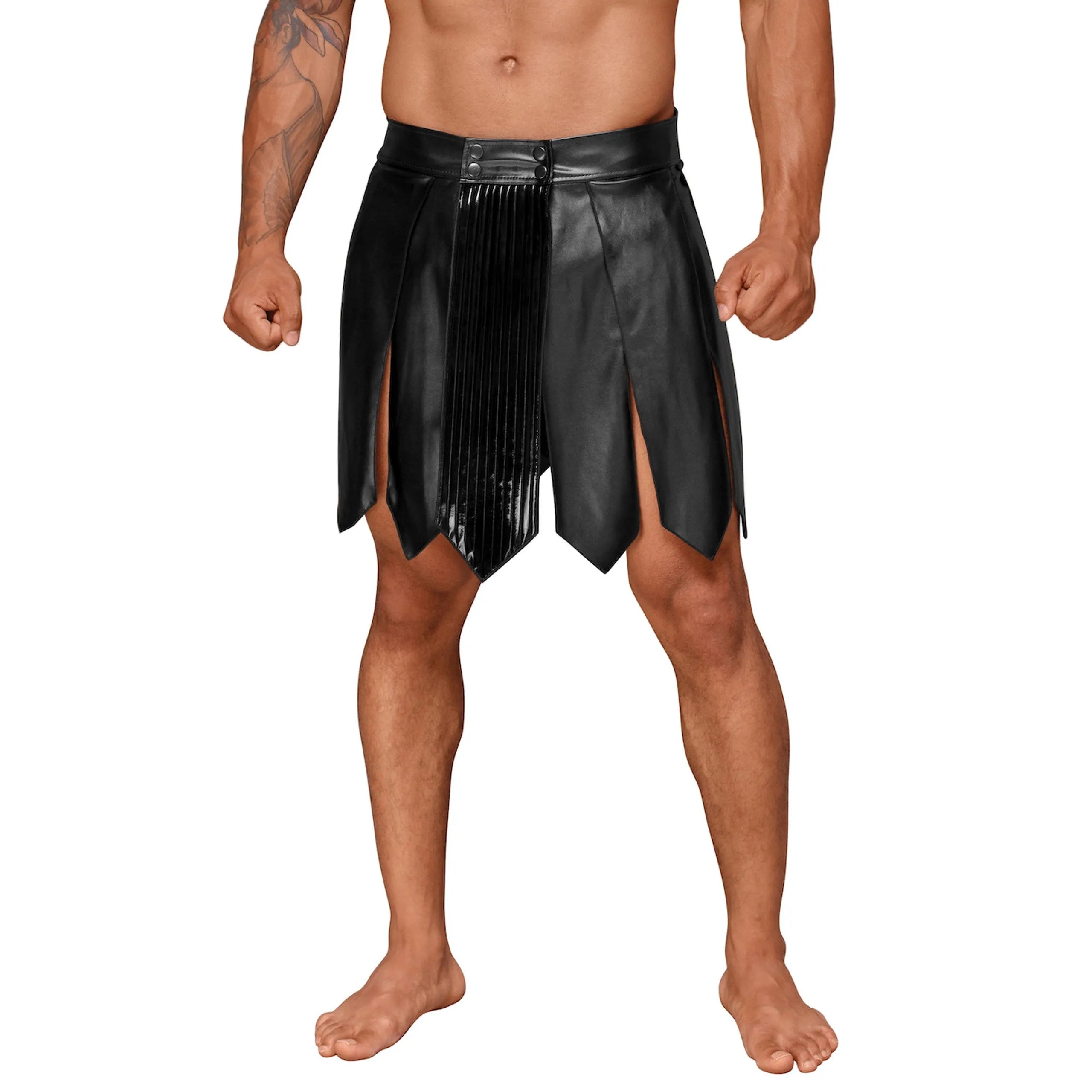 jupe gladiateur homme cuir écologique plissé pvc polyester élasthanne noir ajustable confortable durable moderne sophistiqué audacieux polyvalent festival