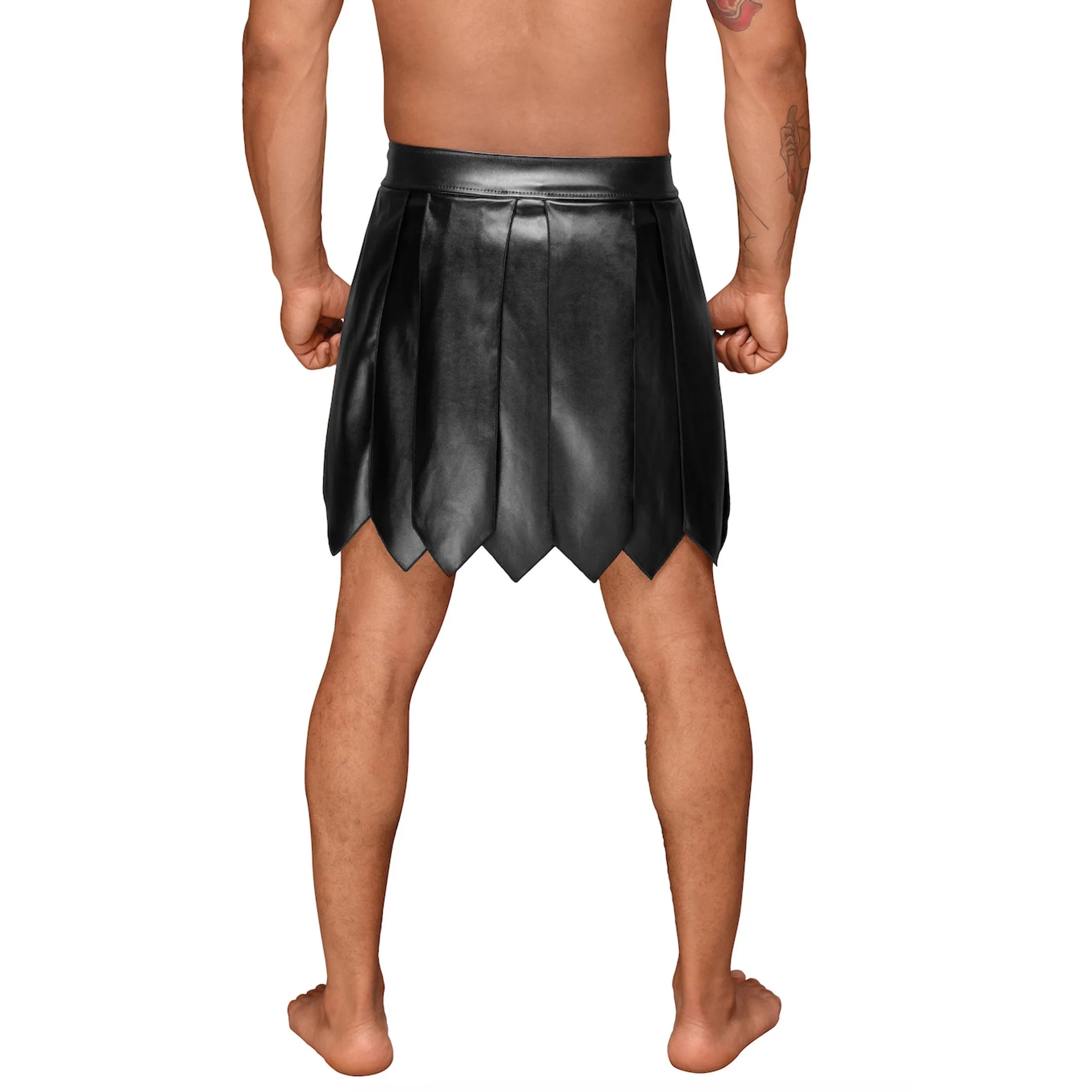 jupe gladiateur homme cuir écologique plissé pvc polyester élasthanne noir ajustable confortable durable moderne sophistiqué audacieux polyvalent festival