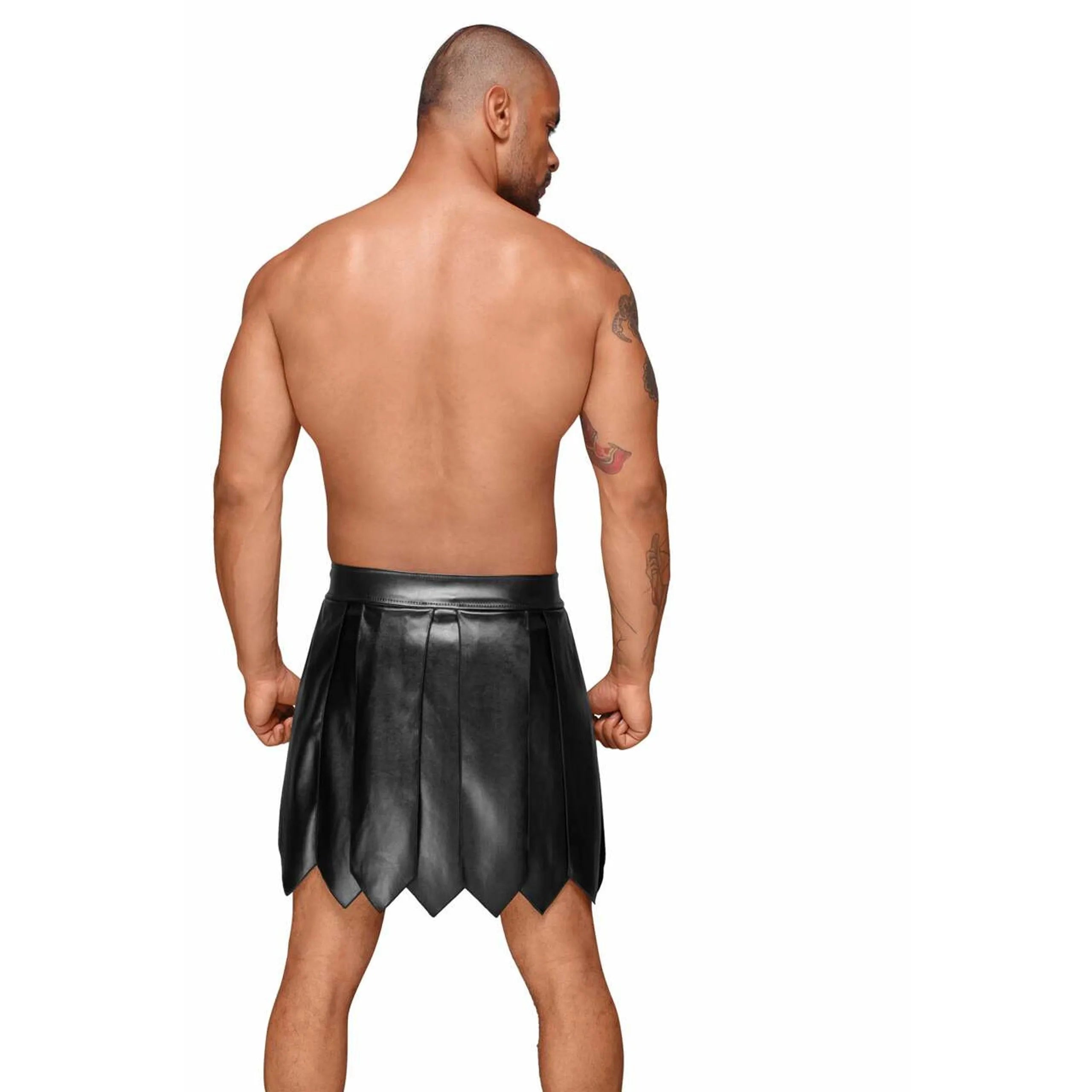 jupe gladiateur homme cuir écologique plissé pvc polyester élasthanne noir ajustable confortable durable moderne sophistiqué audacieux polyvalent festival