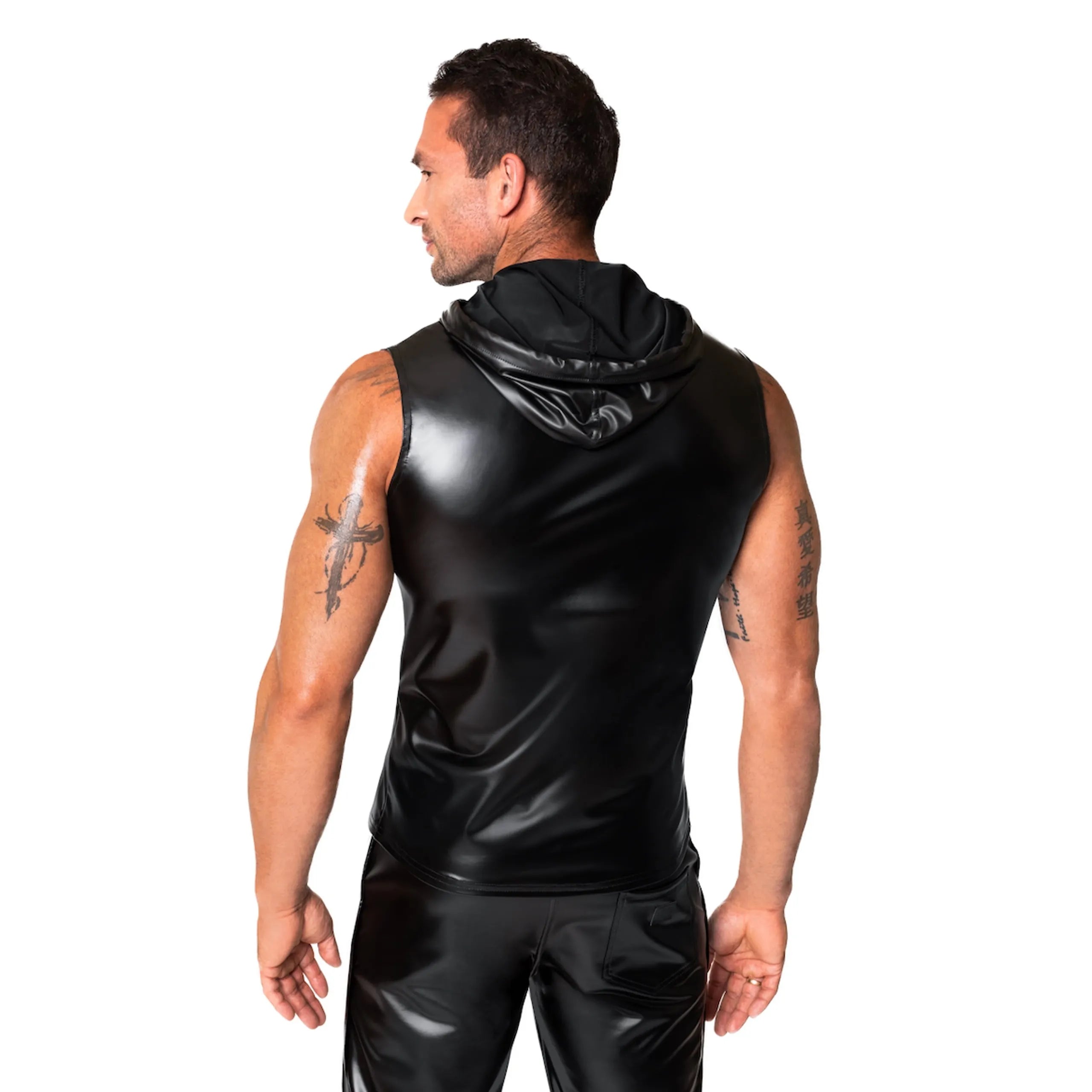 Sweat à capuche sans manches wetlook élastique moderne et audacieux
