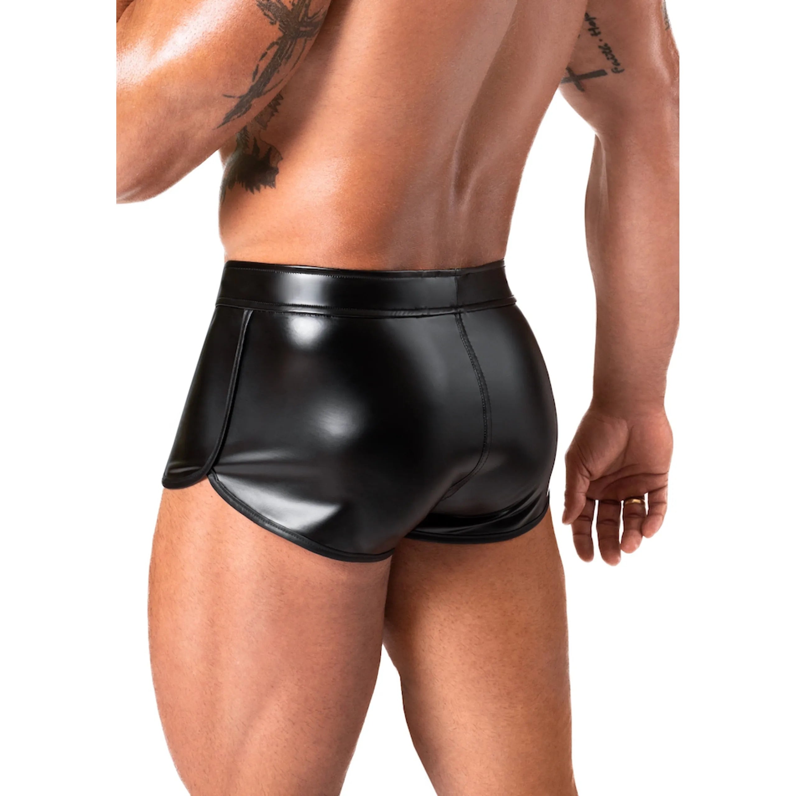 shorty slip wetlook powerwetlook brillant lisse noir élastique ceinture laçage avant ajustable sculptant séduisant audacieux confortable résistant soirées élégantes