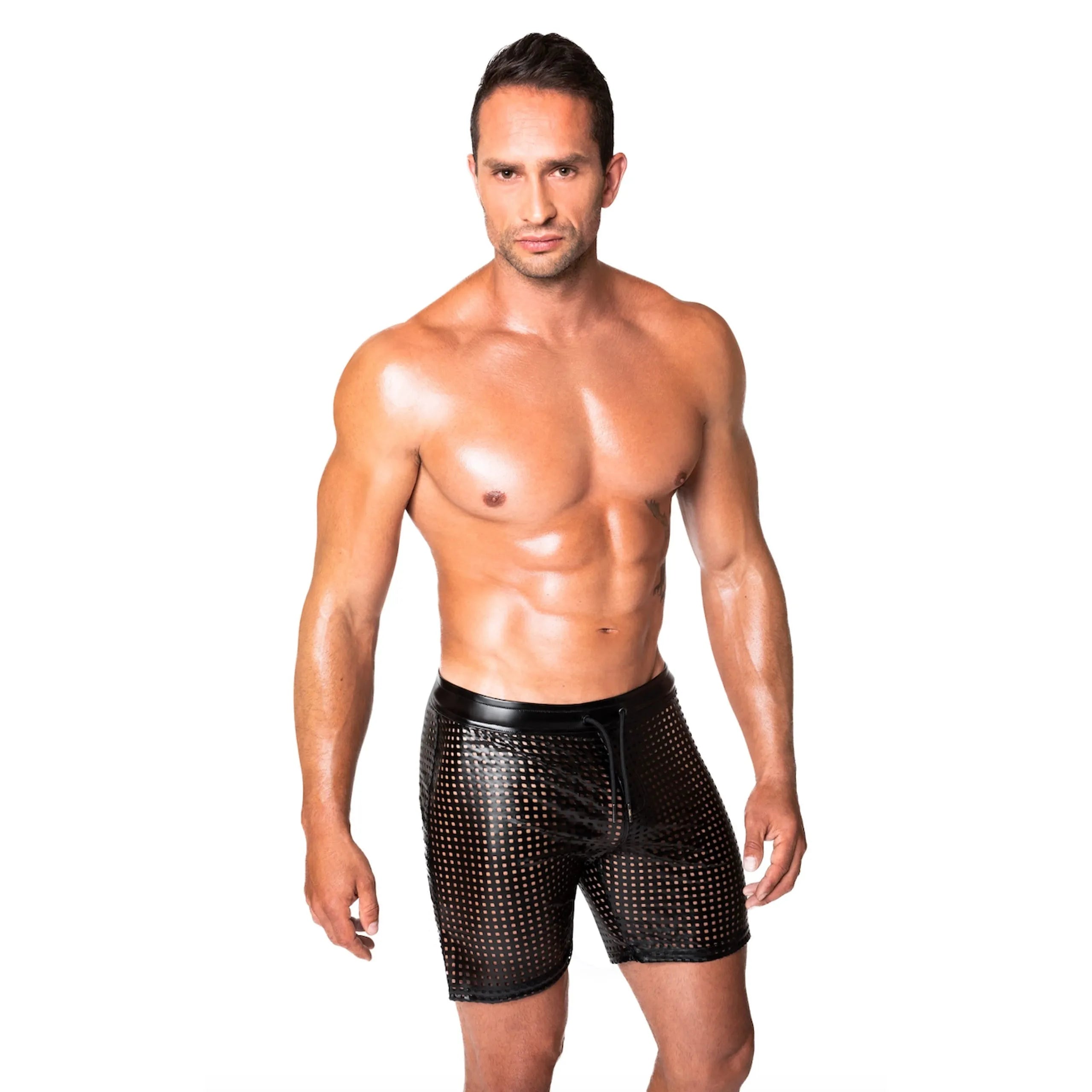 Short cycliste wetlook élastique perforé laçage brillant fête événement
