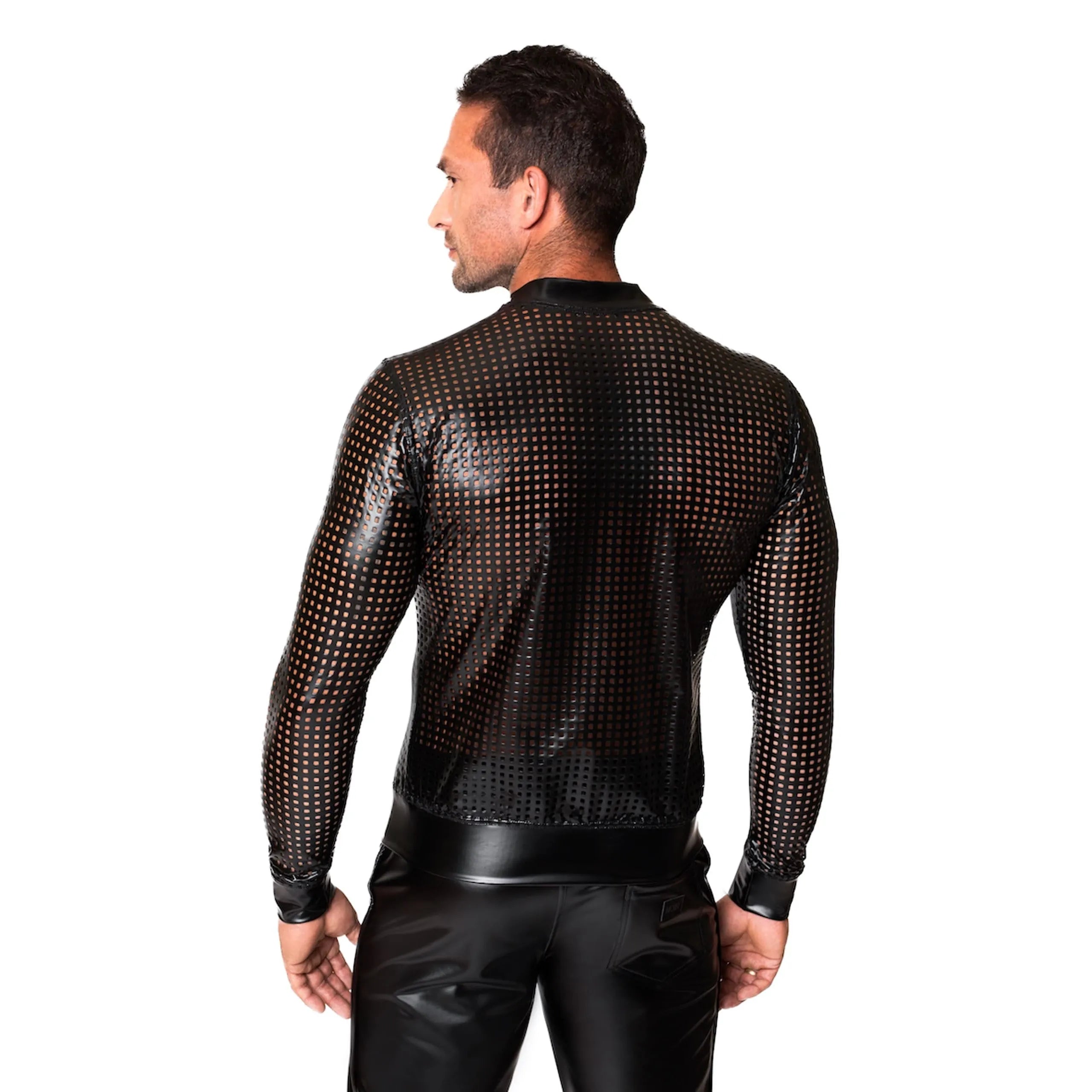 Veste bombardier audacieuse en power wetlook motif perforé soirées tendances