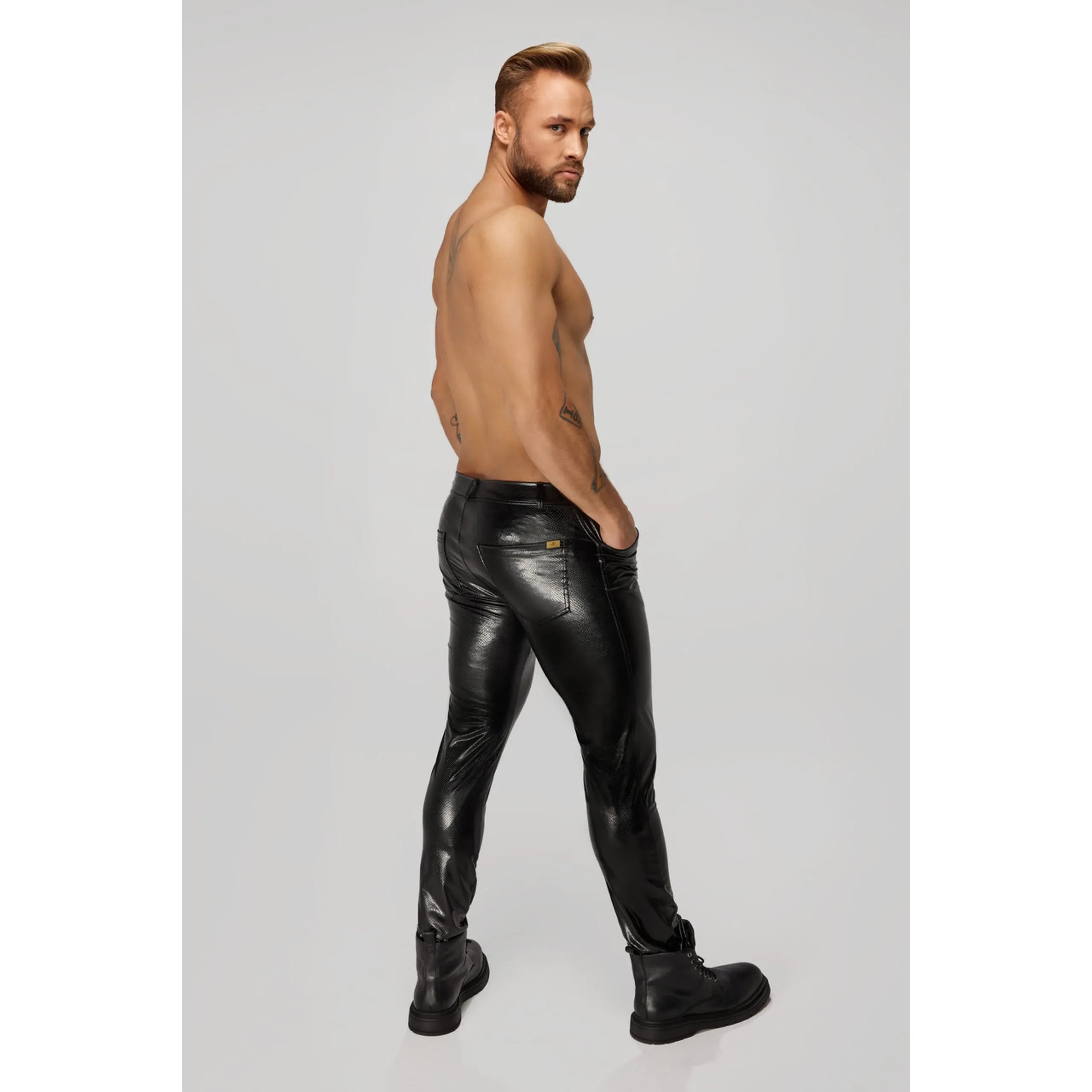 Pantalon homme wetlook serpent fermeture éclair polyester élasthanne poches arrière