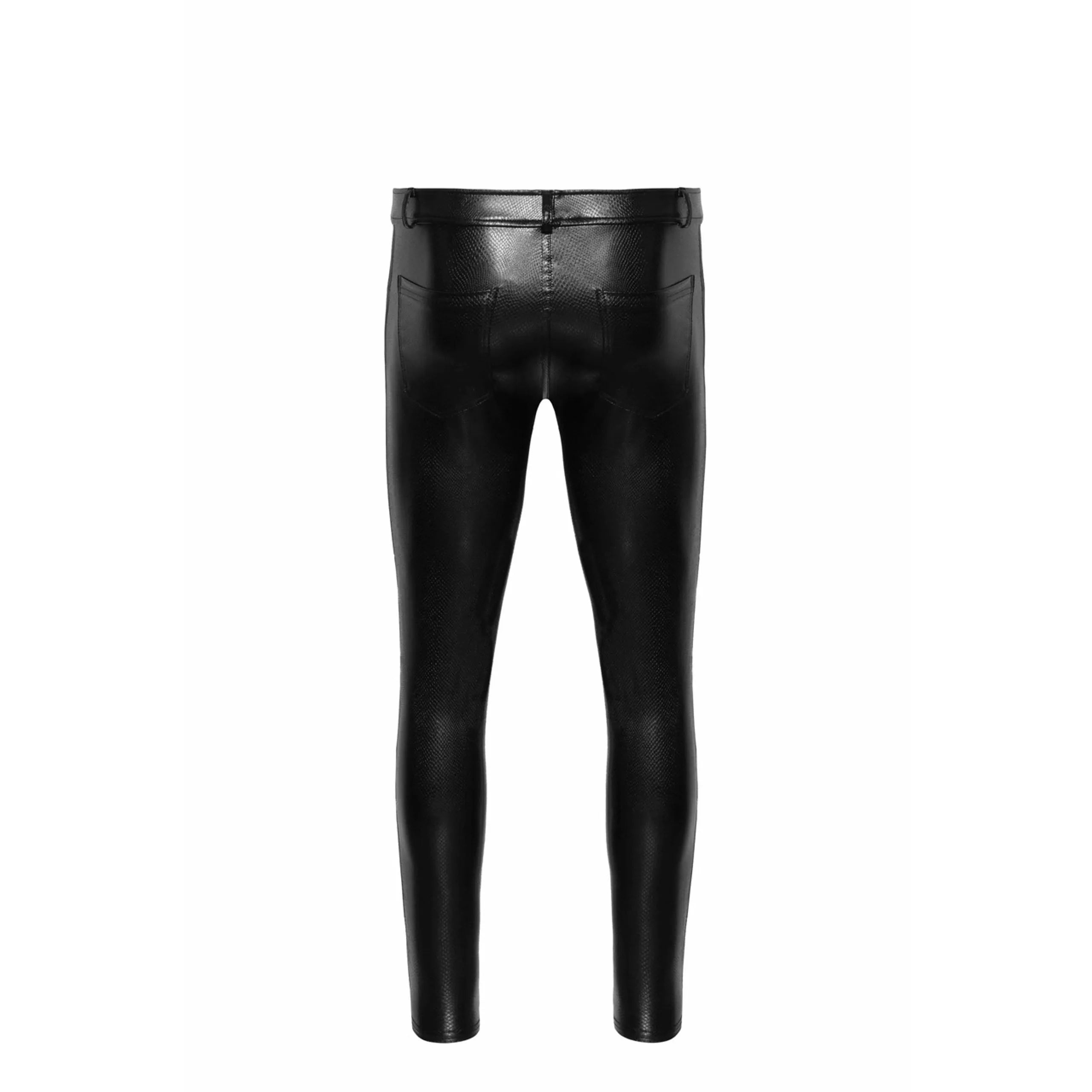 pantalon homme effet serpent fermeture éclair polyester élasthanne poches arrière noir cintré extensible brillant sexy soirée résistant entretien facile