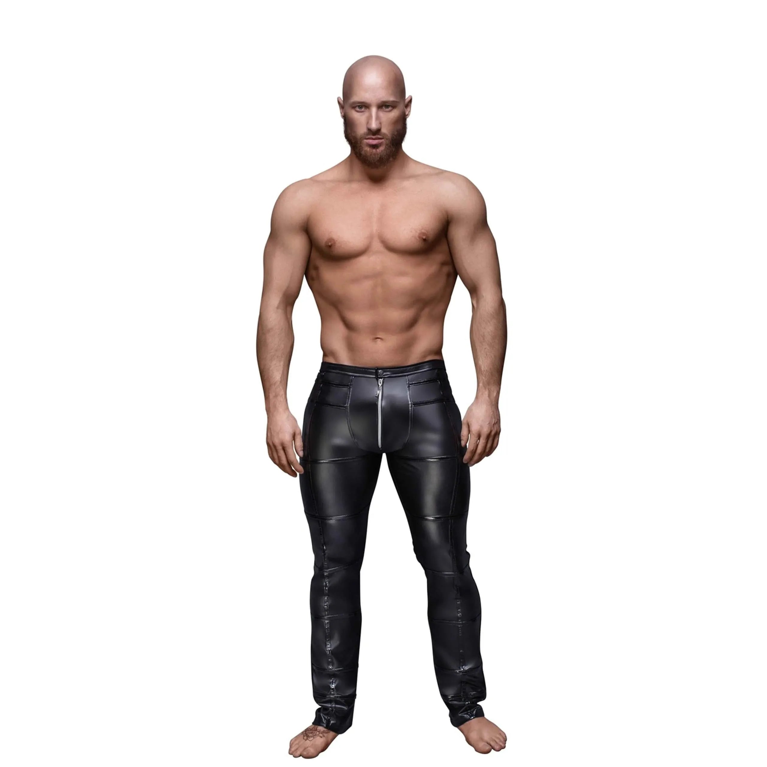 Pantalon long homme wetlook élastique applications PVC fermeture éclair