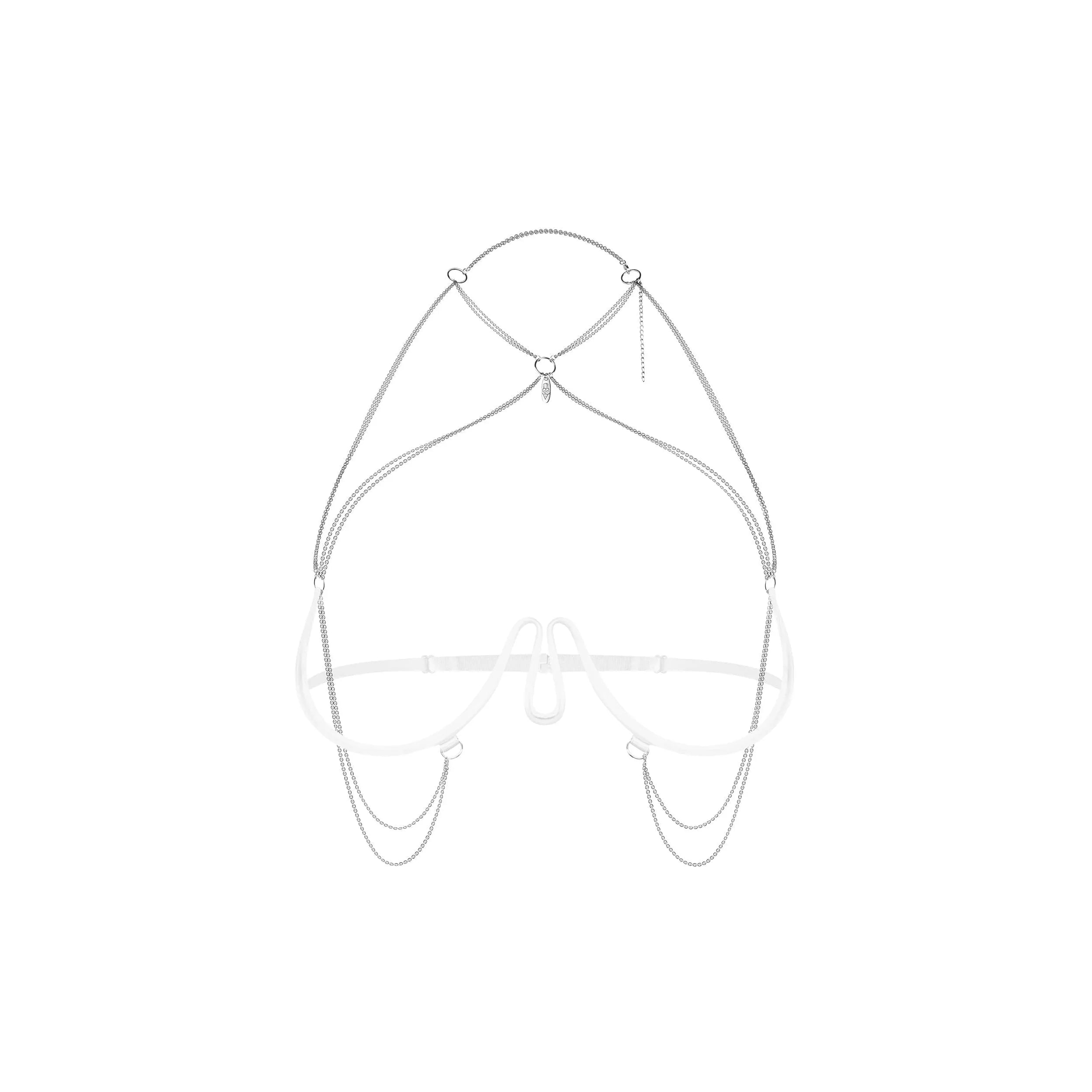 Harnais soutien-gorge blanc avec chaînes argentées, sous-buste désossé, réglable, élégant et sculptant pour silhouette raf...