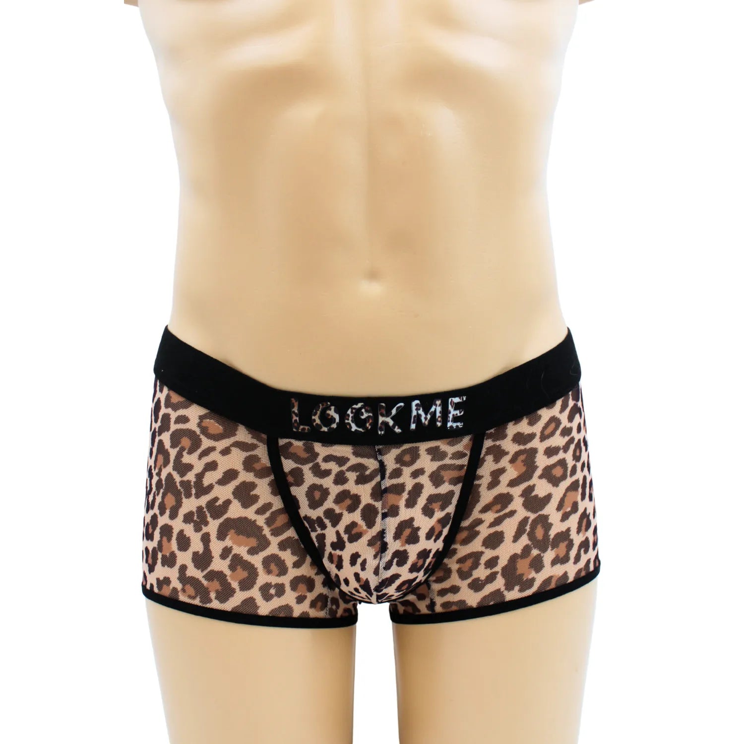 Boxer résille transparent léopard, ceinture noire élastique, style urbain audacieux, LOOKME, silhouette sublimée.