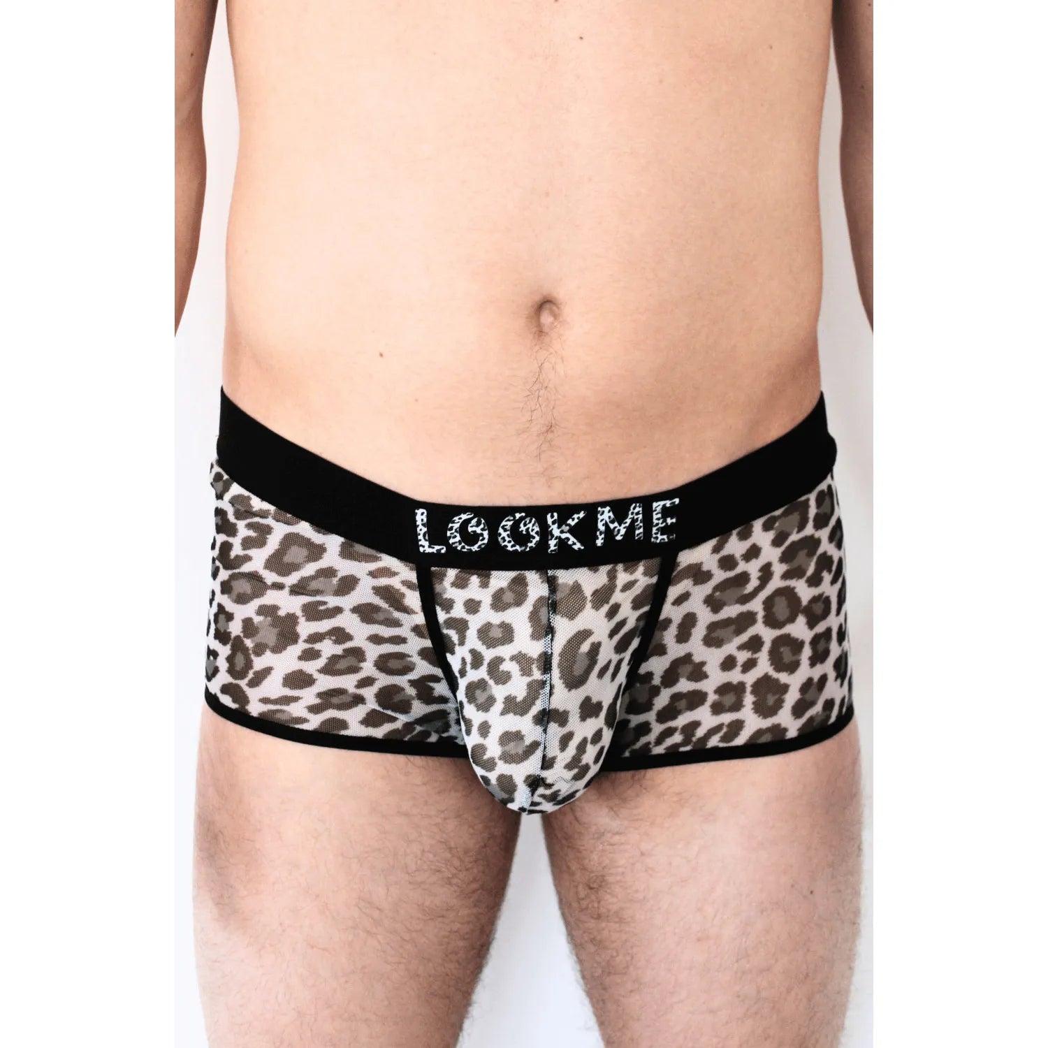 Boxer résille léopard gris transparent, ceinture noire élastique LOOKME, style urbain, confort et mise en valeur.