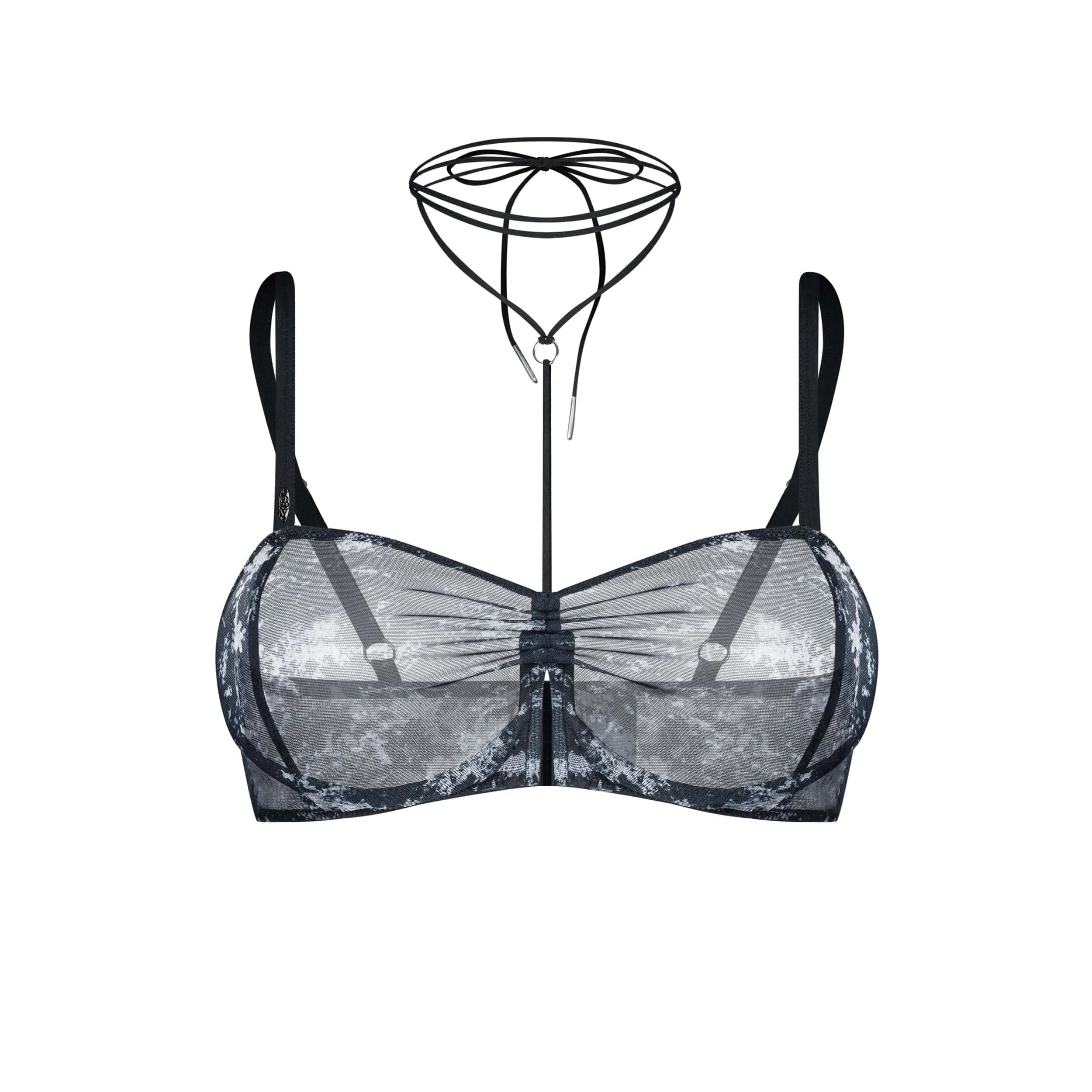 Corrosis soutiengorge maille transparente froncée armatures réglables maintien optimal motif unique raffinée sans nickel fabrication européenne tailles variées élégance sensuelle