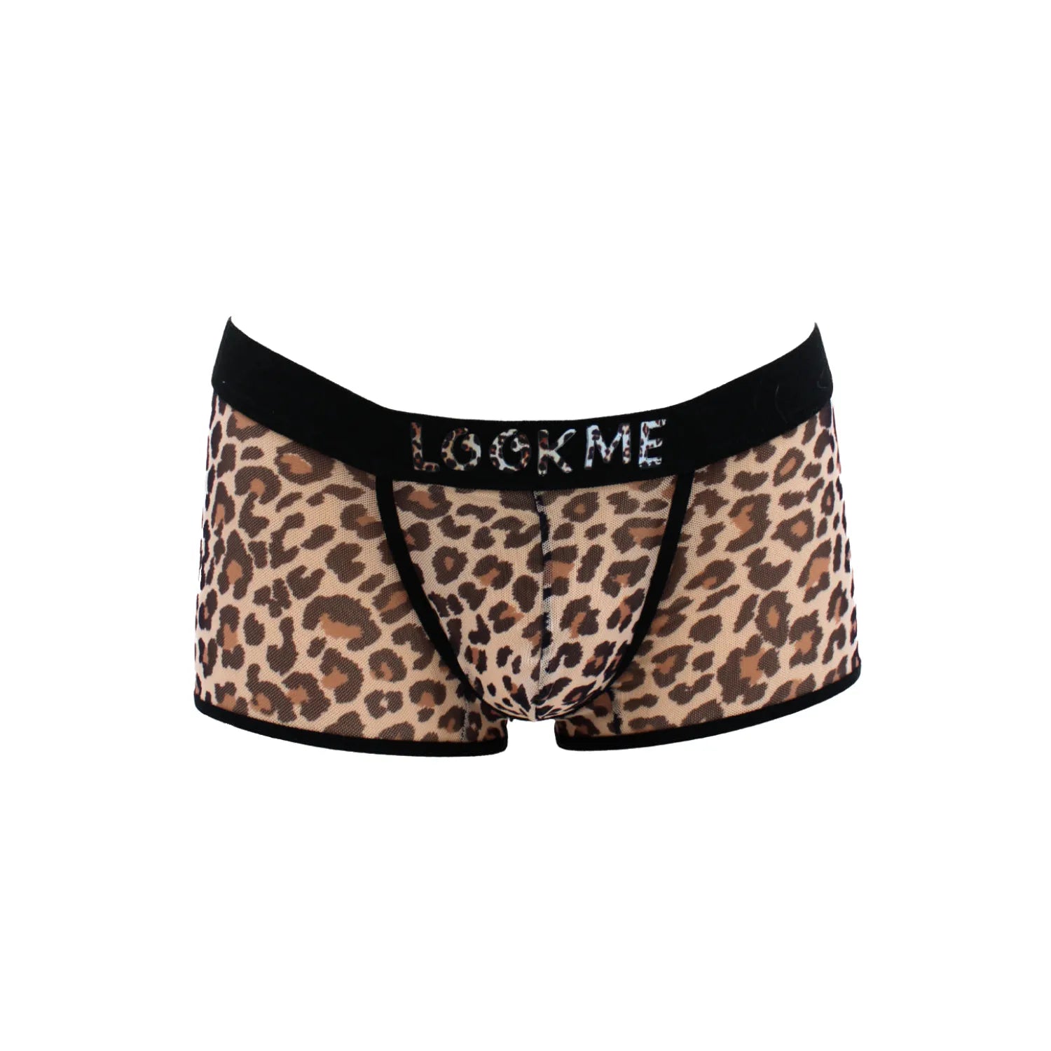 Boxer résille léopard transparent, ceinture élastique noire, style urbain et audacieux, sublimant la silhouette.