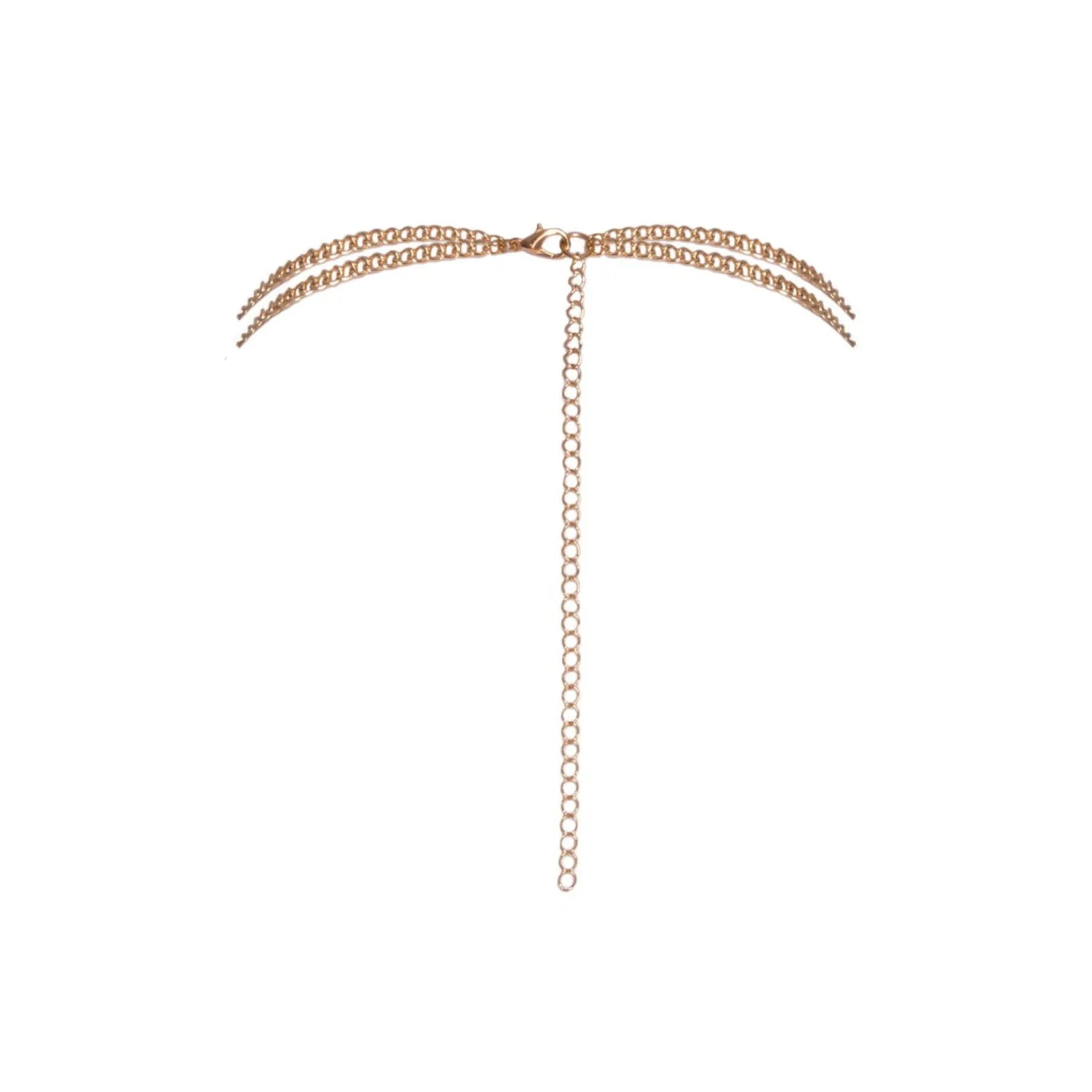 Chaîne de corps dorée avec strass, élégante et ajustable, idéale pour tenues sexy, détail scintillant et raffiné.