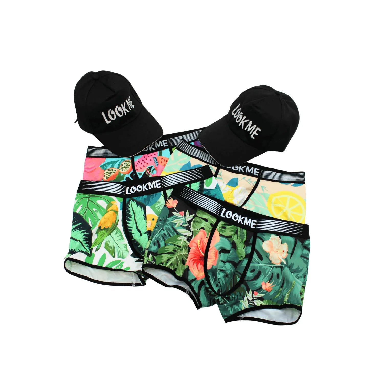 lot quatre boxers polyester élasthanne homme maintien extensible respirant douceur confort quotidien sport loisirs casquettes noires offertes tailles