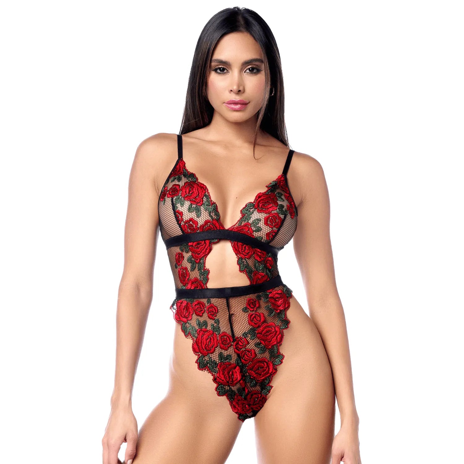 Teddy sexy taille haute en résille transparente avec broderie de roses Mapalé - Lingerie érotique audacieuse pour soirées intimes ou occasions spéciales