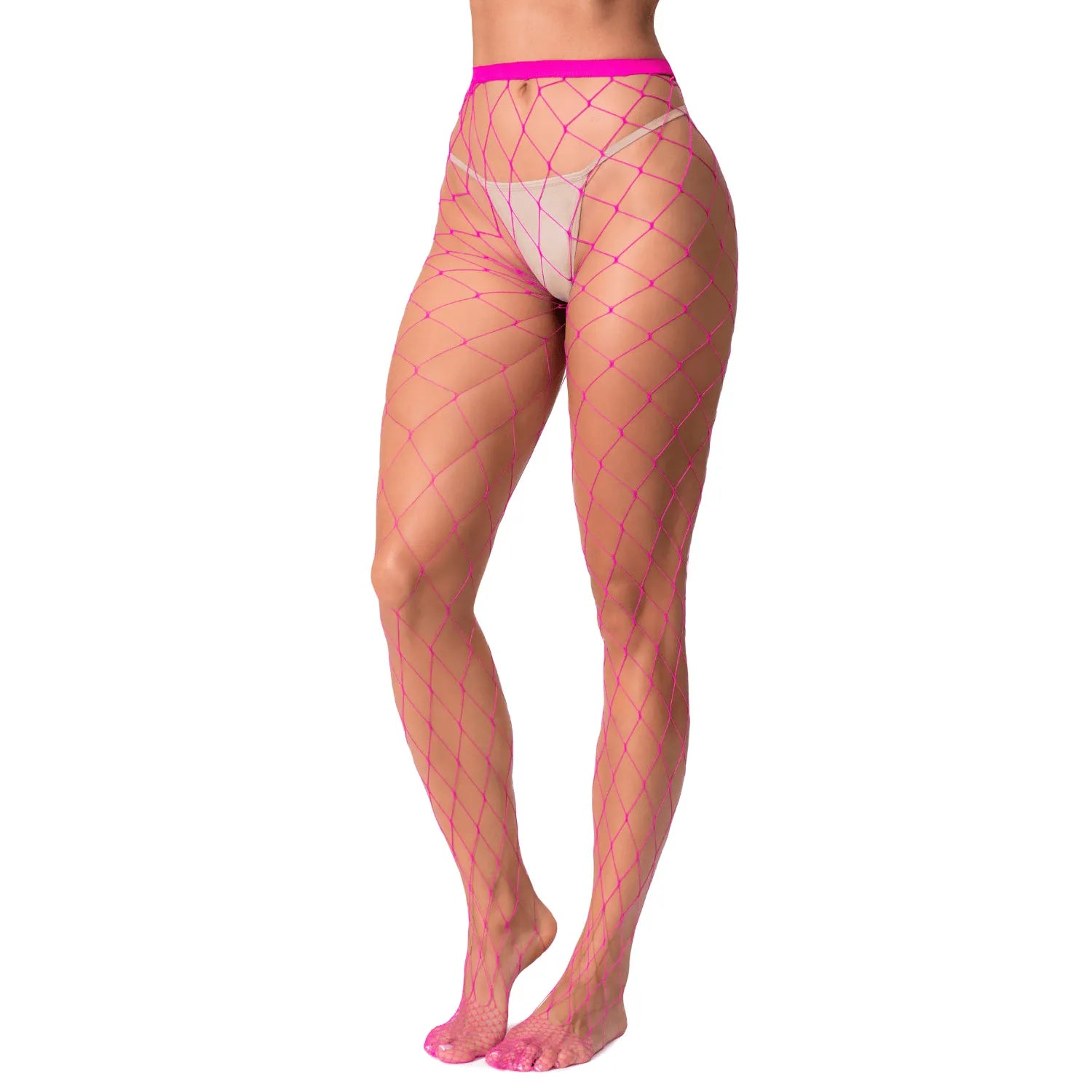 Collant filet rose large maille lingerie audacieuse sexy confortable taille unique élastique maille ouverte