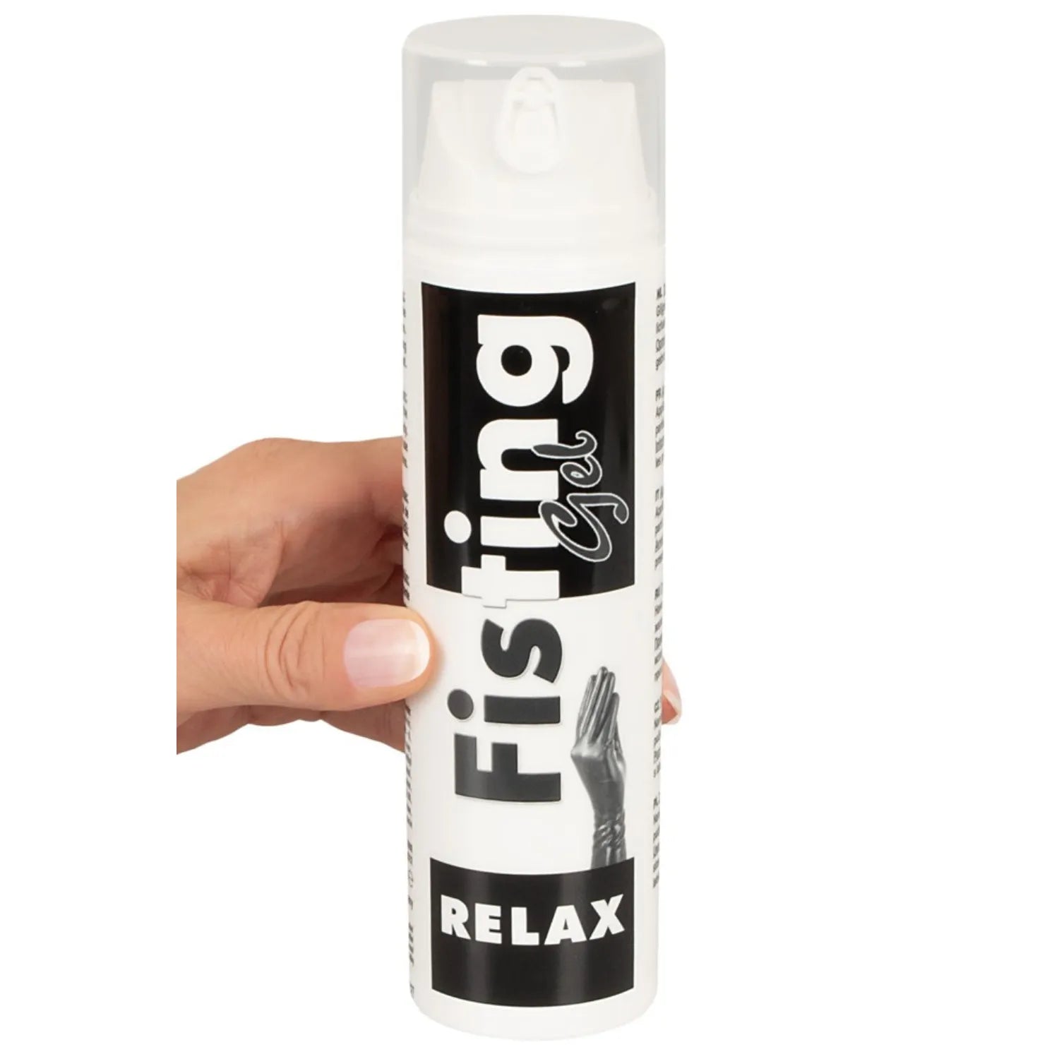 Gel lubrifiant fisting 200 ml, flacon moderne blanc et noir, base eau et silicone, usage intime longue durée.