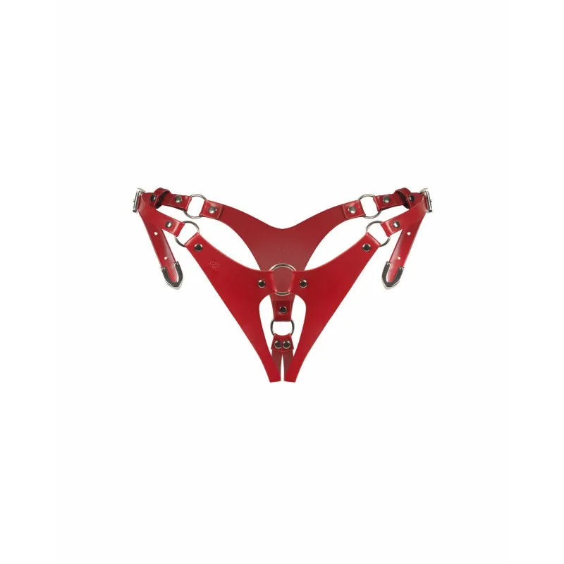 String ouvert audacieux lanières rouges anneaux argent ajustables sans crochet