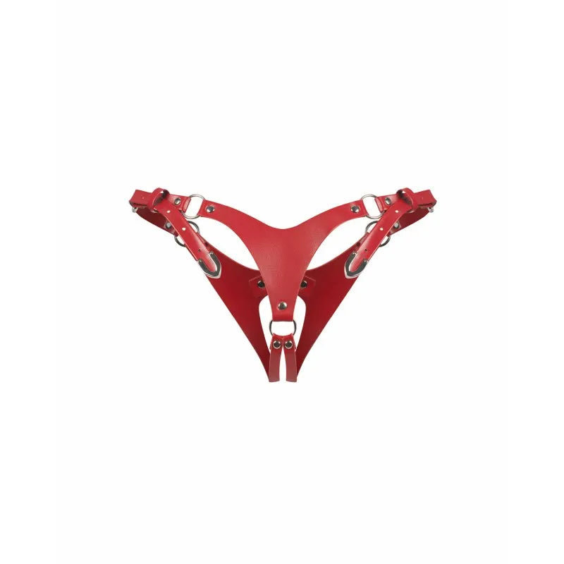 String ouvert audacieux lanières rouges anneaux argent ajustables sans crochet