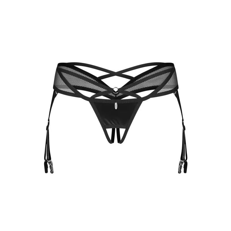 String ouvert imitation cuir brillant jarretelles ajustables Dominna