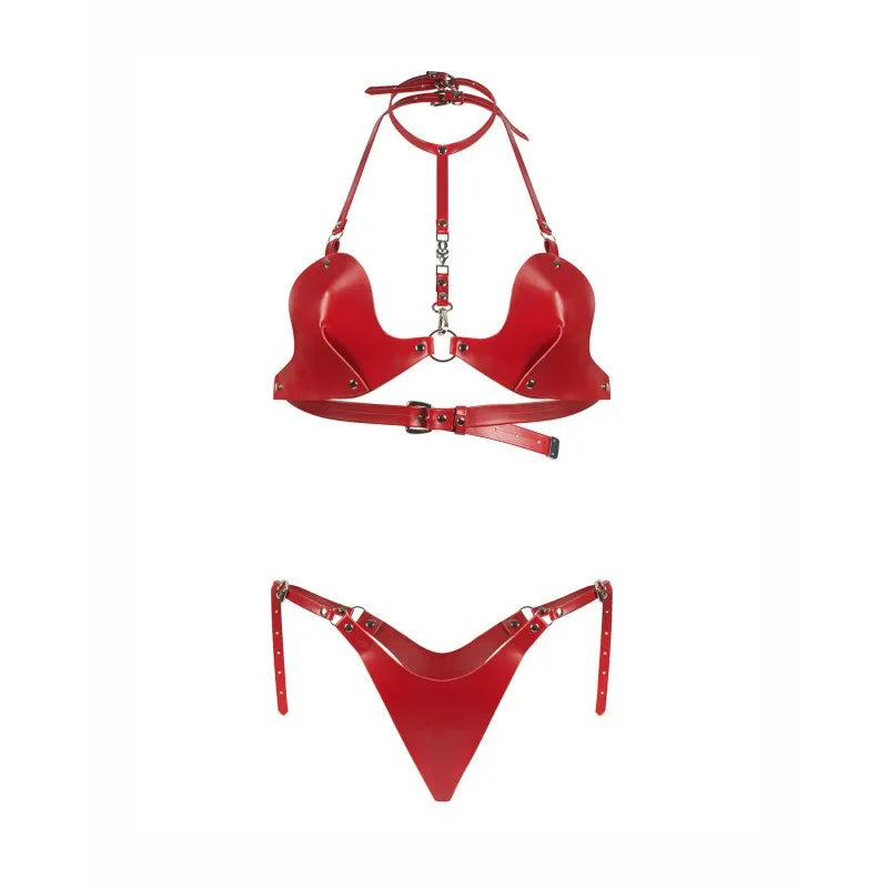Inferro ensemble deux pièces soutien-gorge string géométrique audacieux rouge