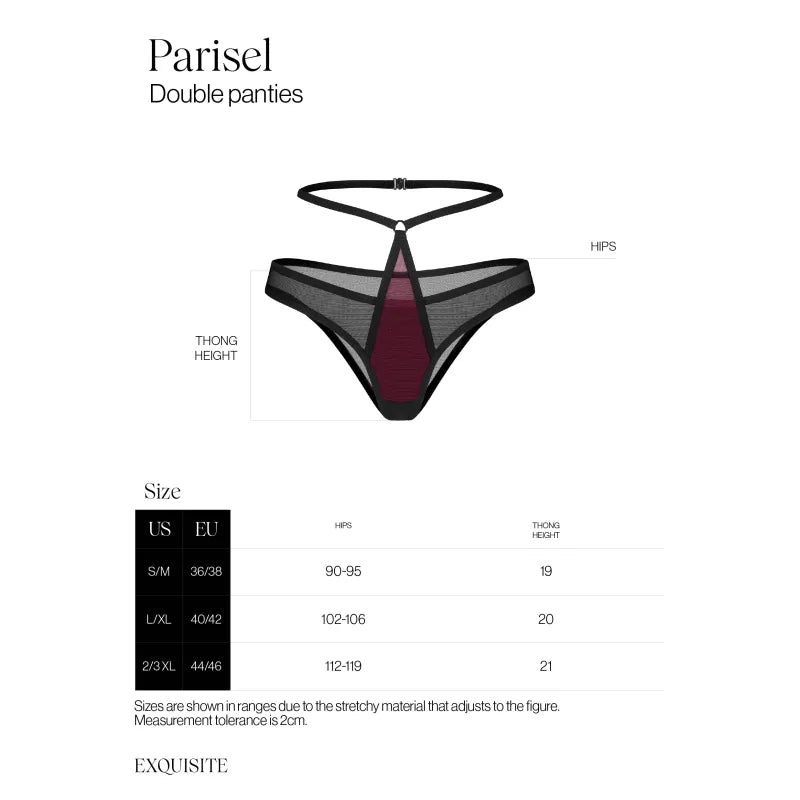 Culotte Parisel double filet bordeaux noir, design sophistiqué, idéale pour peaux sensibles, confort et élégance assurés.